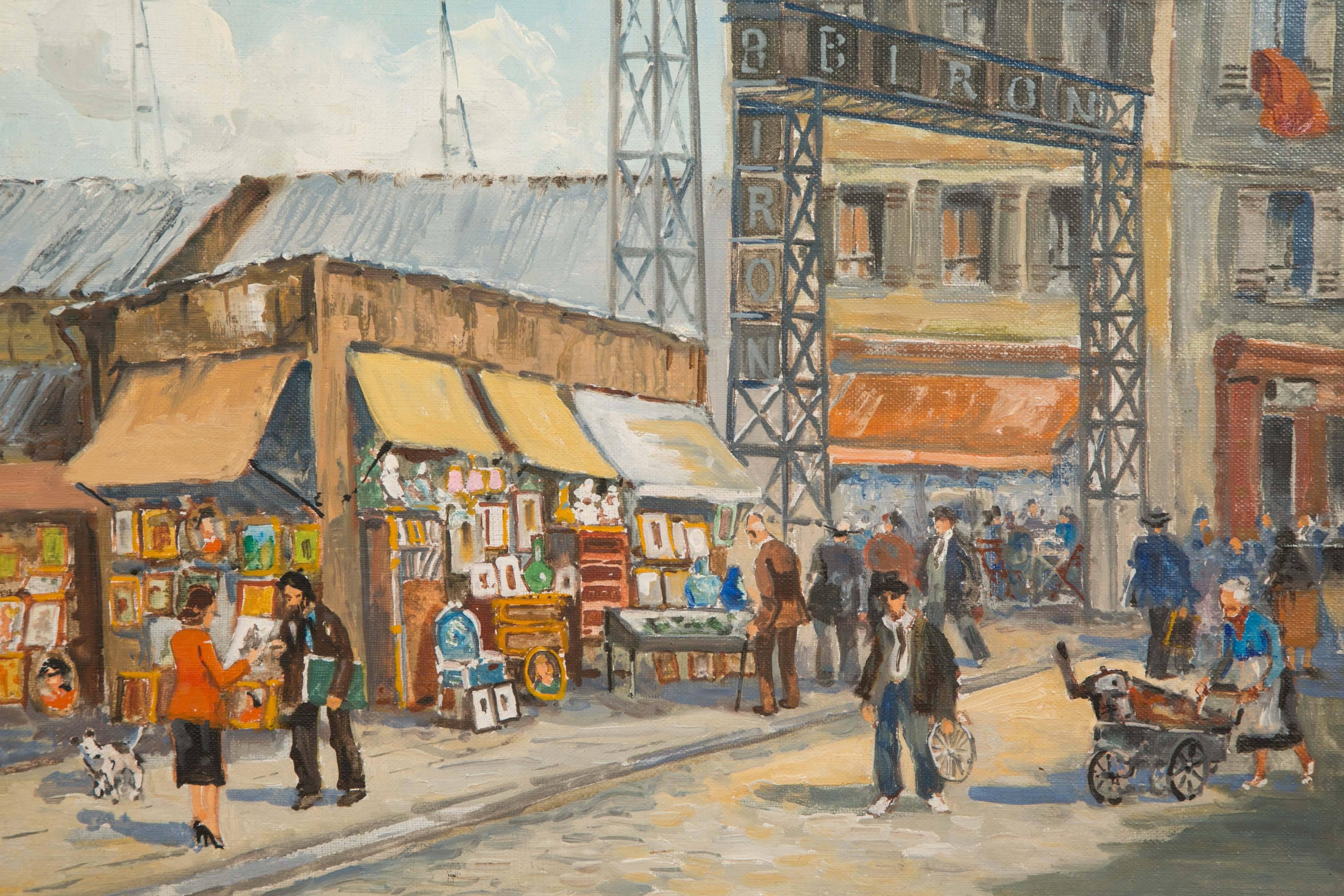 Charles Blondin Painting, The Entry of Biron Market at Clignancourt Flea Market In Excellent Condition For Sale In Paris, FR