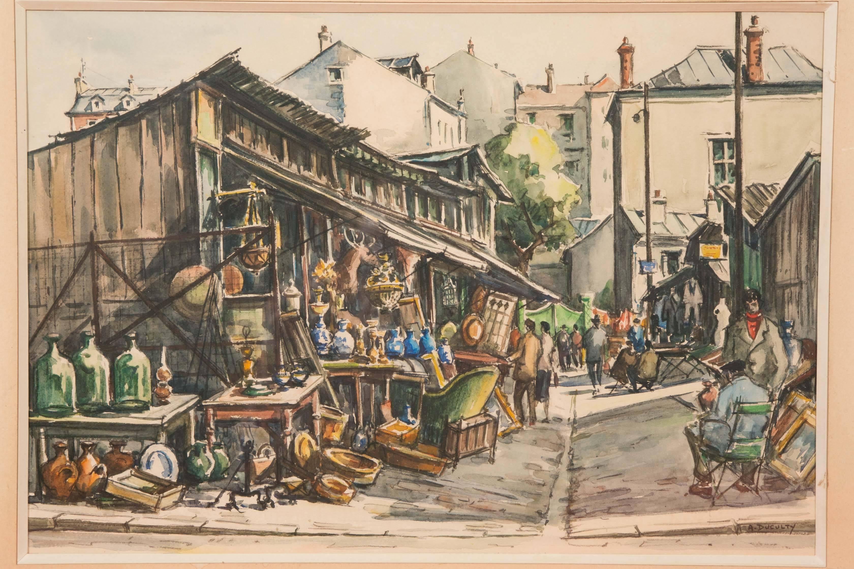André Duculty (1912-1990) benefits from a solid training in drawing thanks to his father whos is an engraver. He completes his formation in the workshop of Fernand Léger. Despite his talent, he quickly abandons painting to devote himself quasi