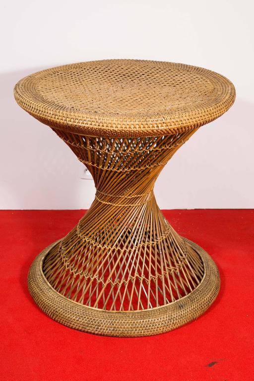 20th Century Rattan Set, Hourglass Table and Stools at 1stDibs