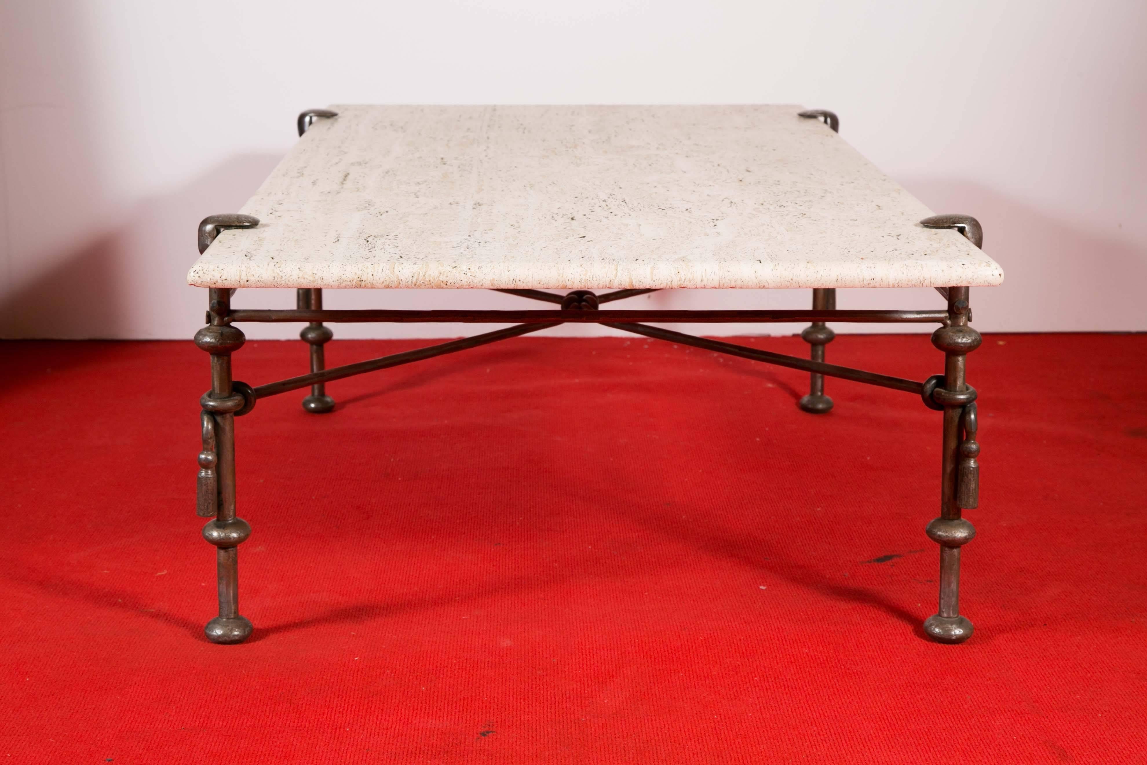 Steel Travertine Coffee Table, circa 1950