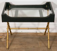 Adnet Faux Leather Tray Table on X-Shaped Base