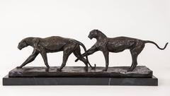 Pair of Bronze Panthers Sculpture