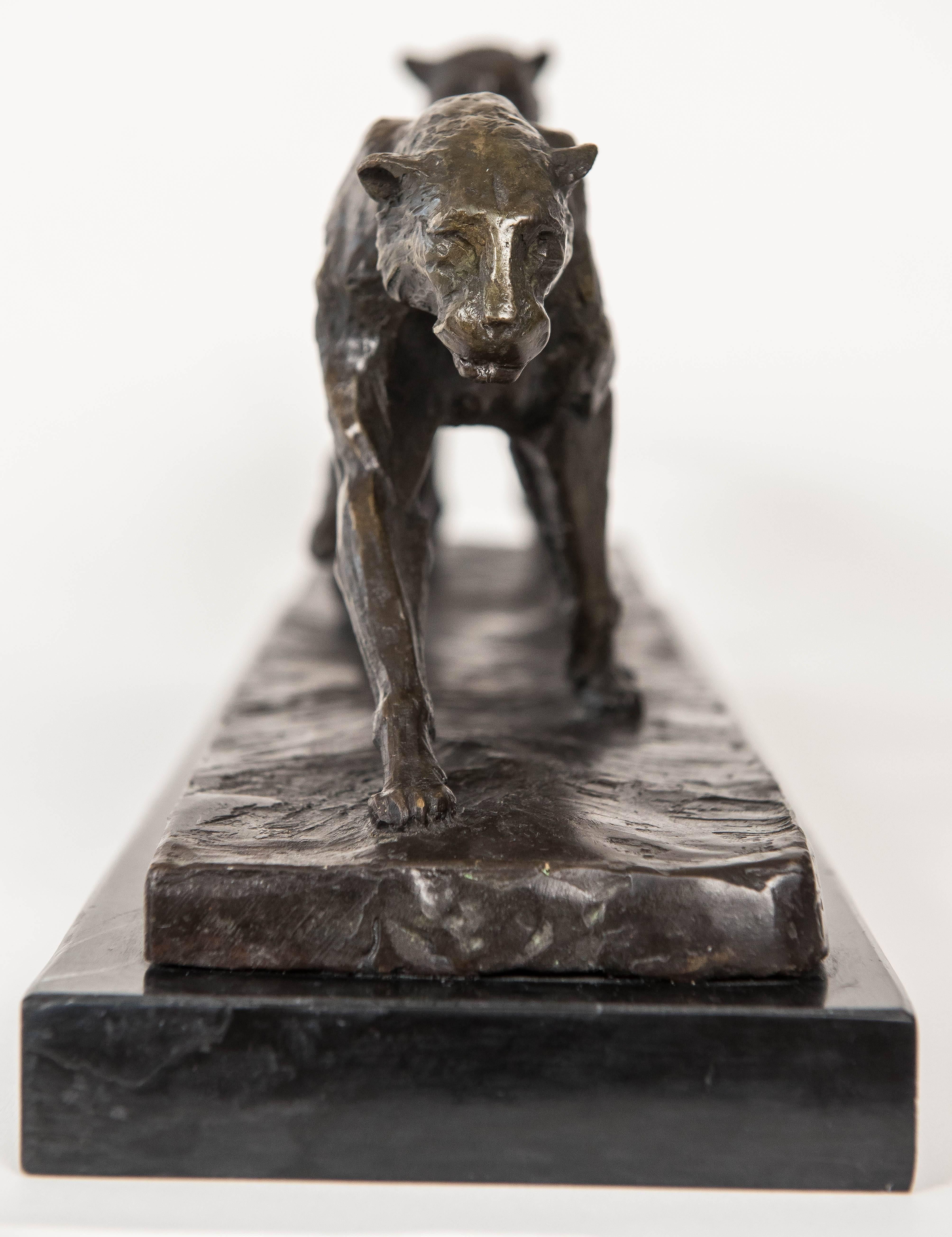 American Pair of Bronze Panthers Sculpture For Sale