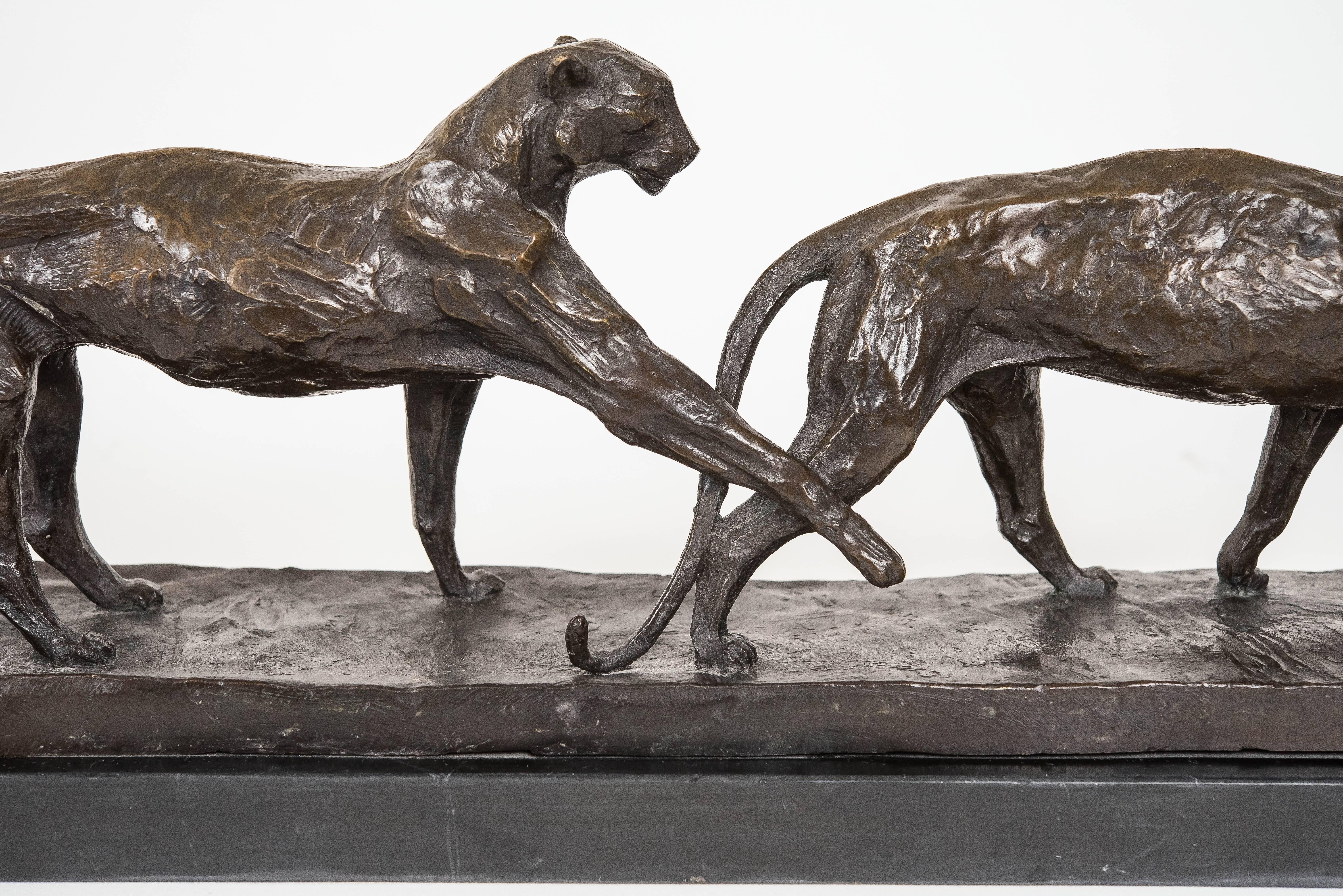 Pair of Bronze Panthers Sculpture For Sale 4
