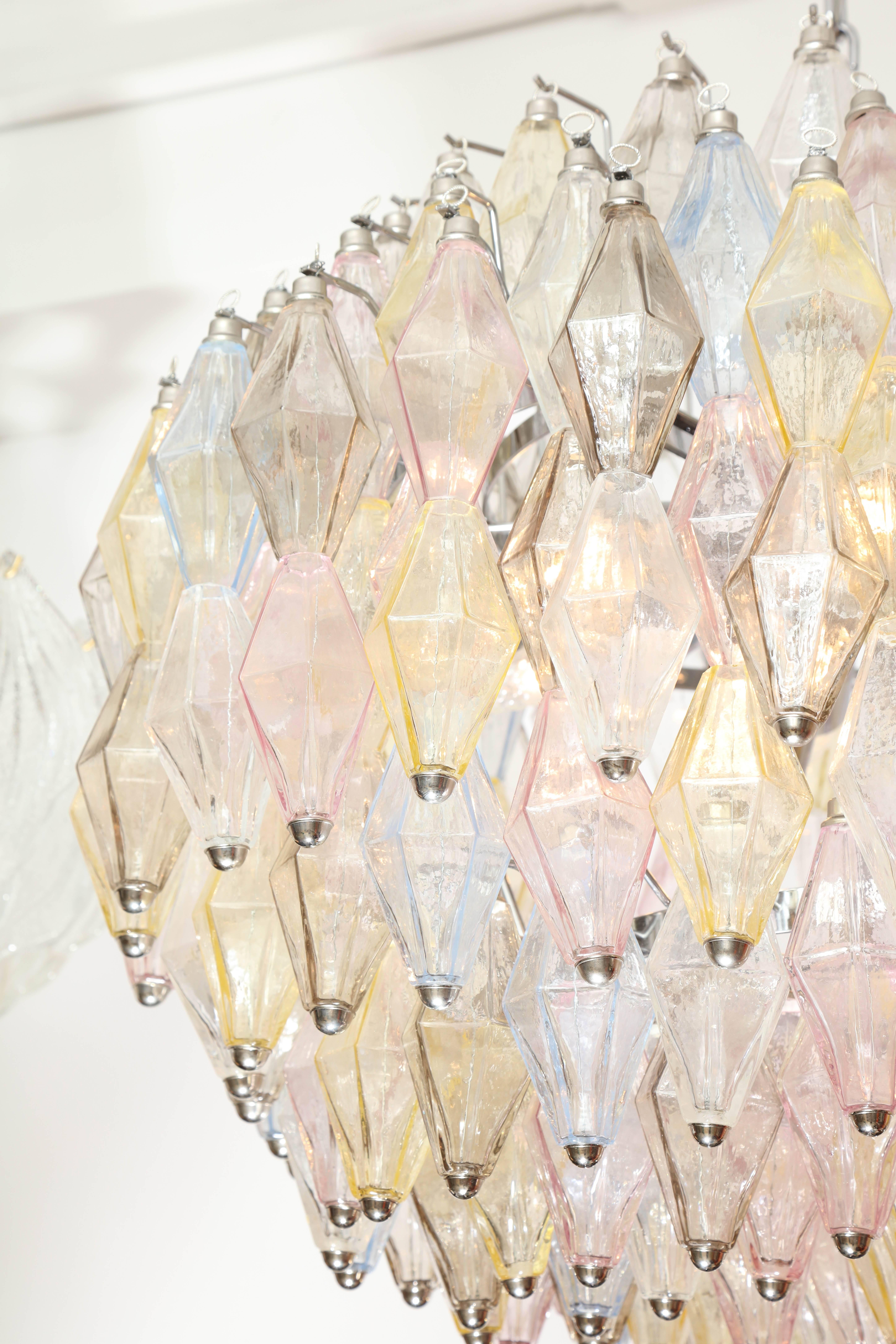 Blown Glass Chandelier, Murano, Multicolor Polyhedral