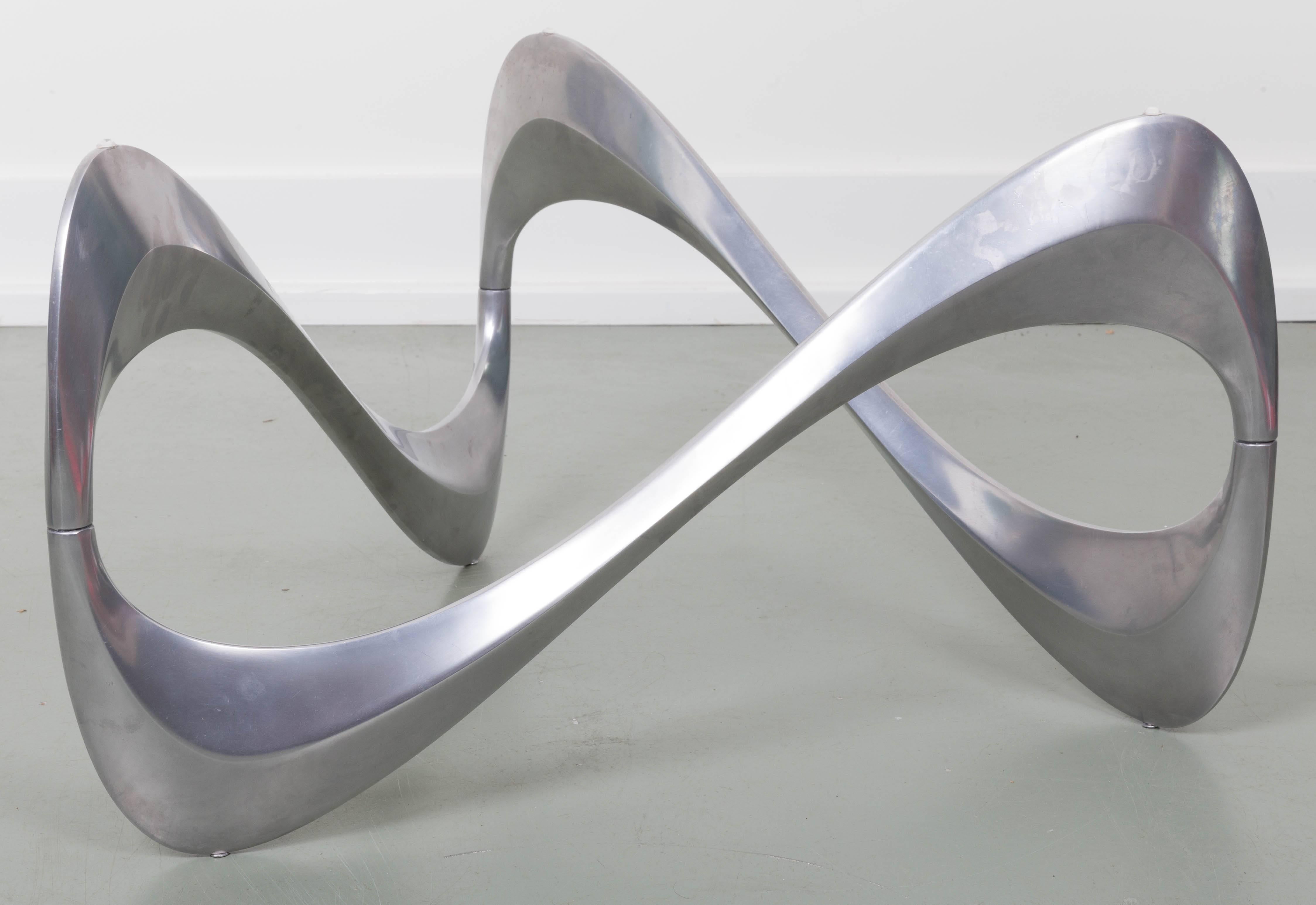 German Aluminum and Glass Snake Coffee Table Designed by Knut Hesterberg