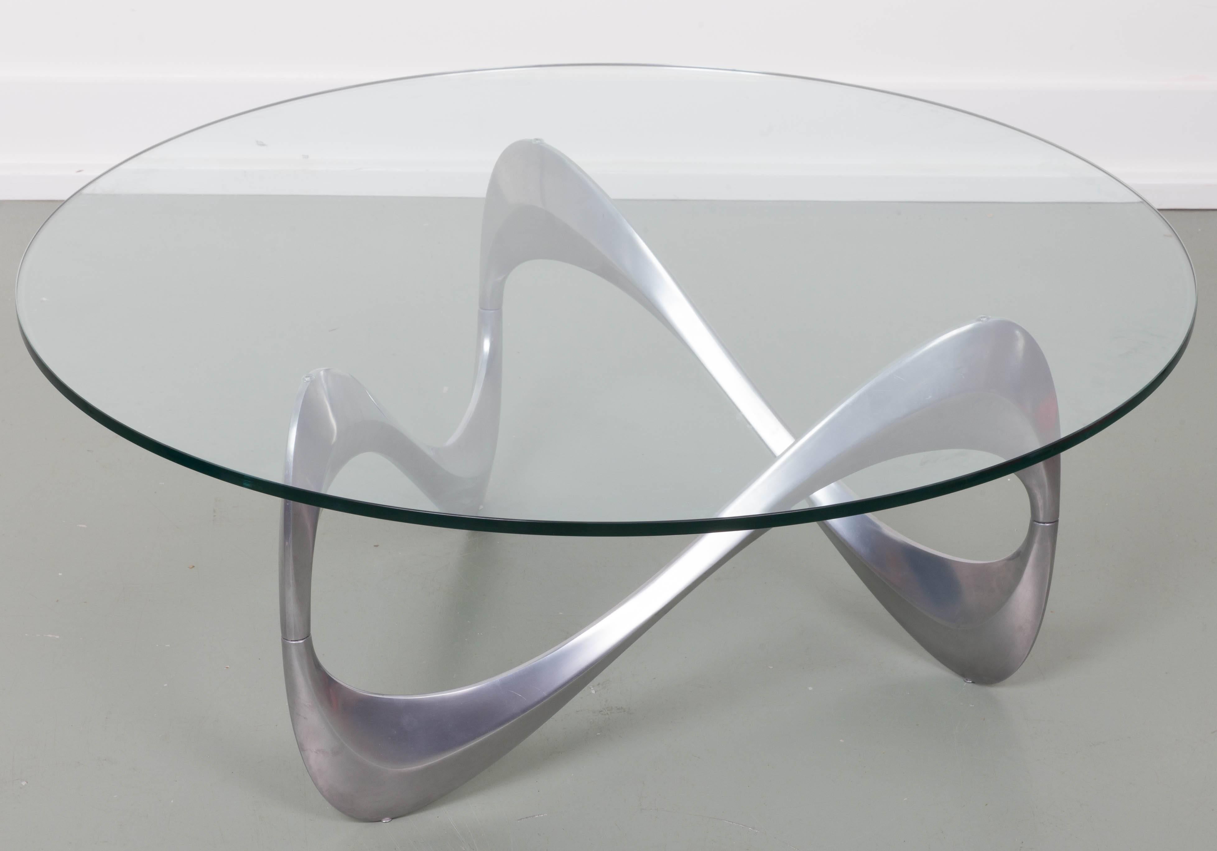 20th Century Aluminum and Glass Snake Coffee Table Designed by Knut Hesterberg