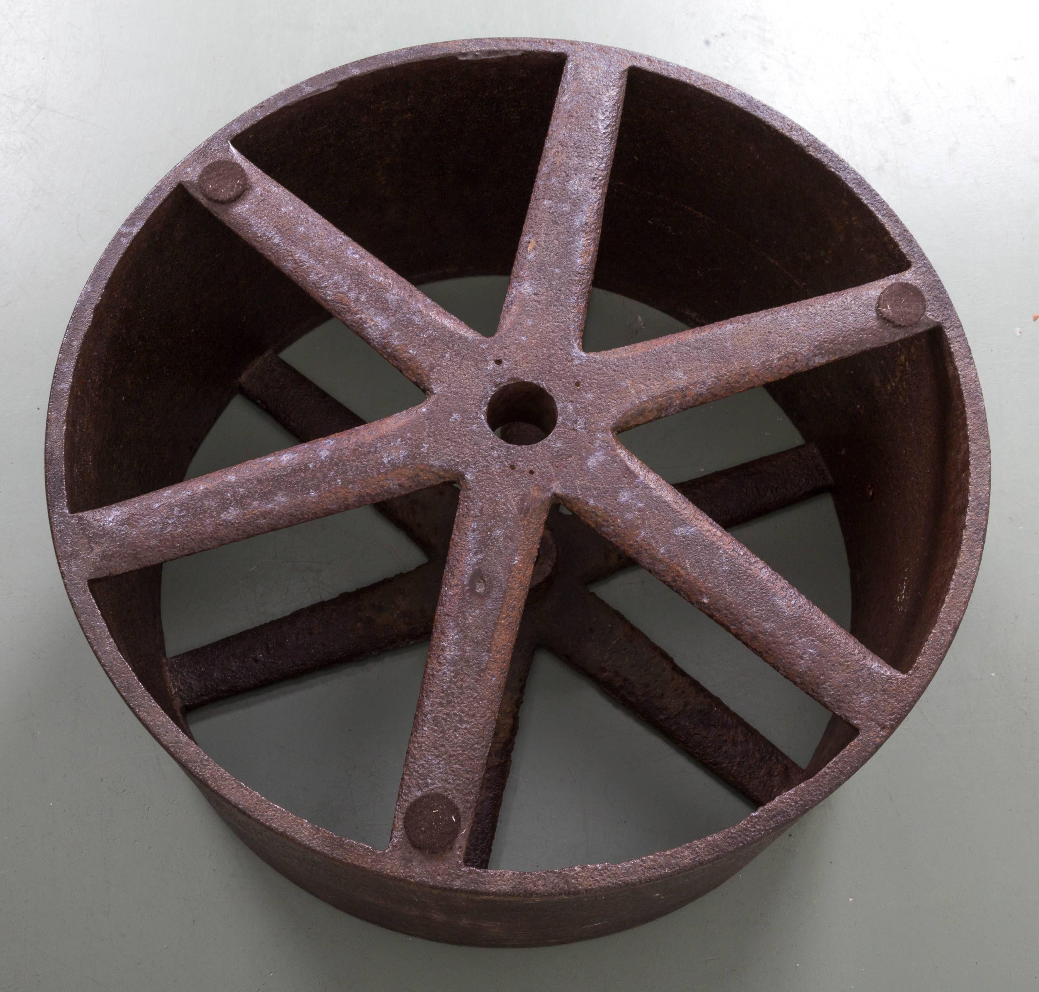 Industrial Solid Steel Railroad Wheel with Glass Top Table 2