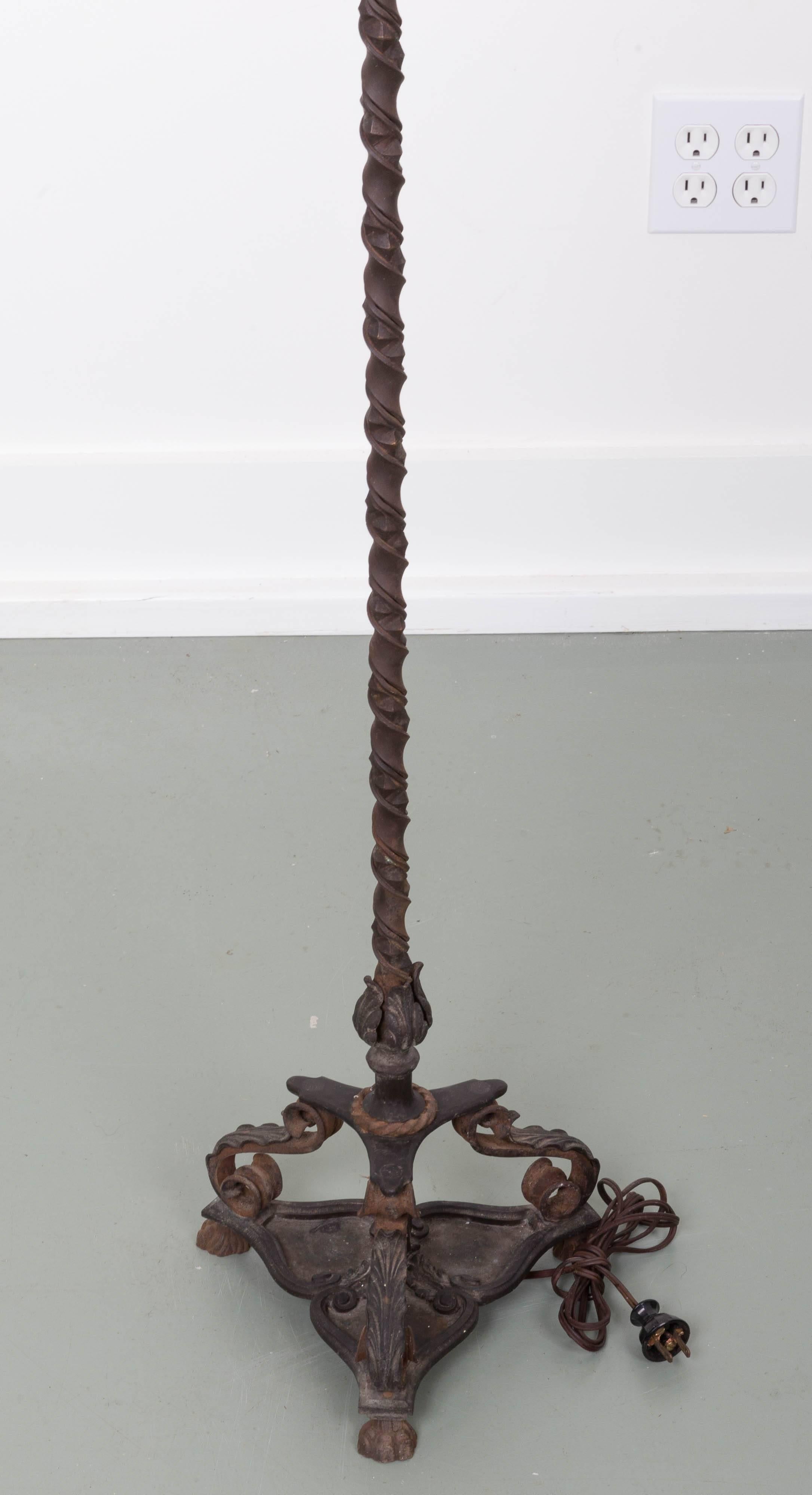 American Oscar Bach Art Deco Bronze and Iron Torchiere For Sale