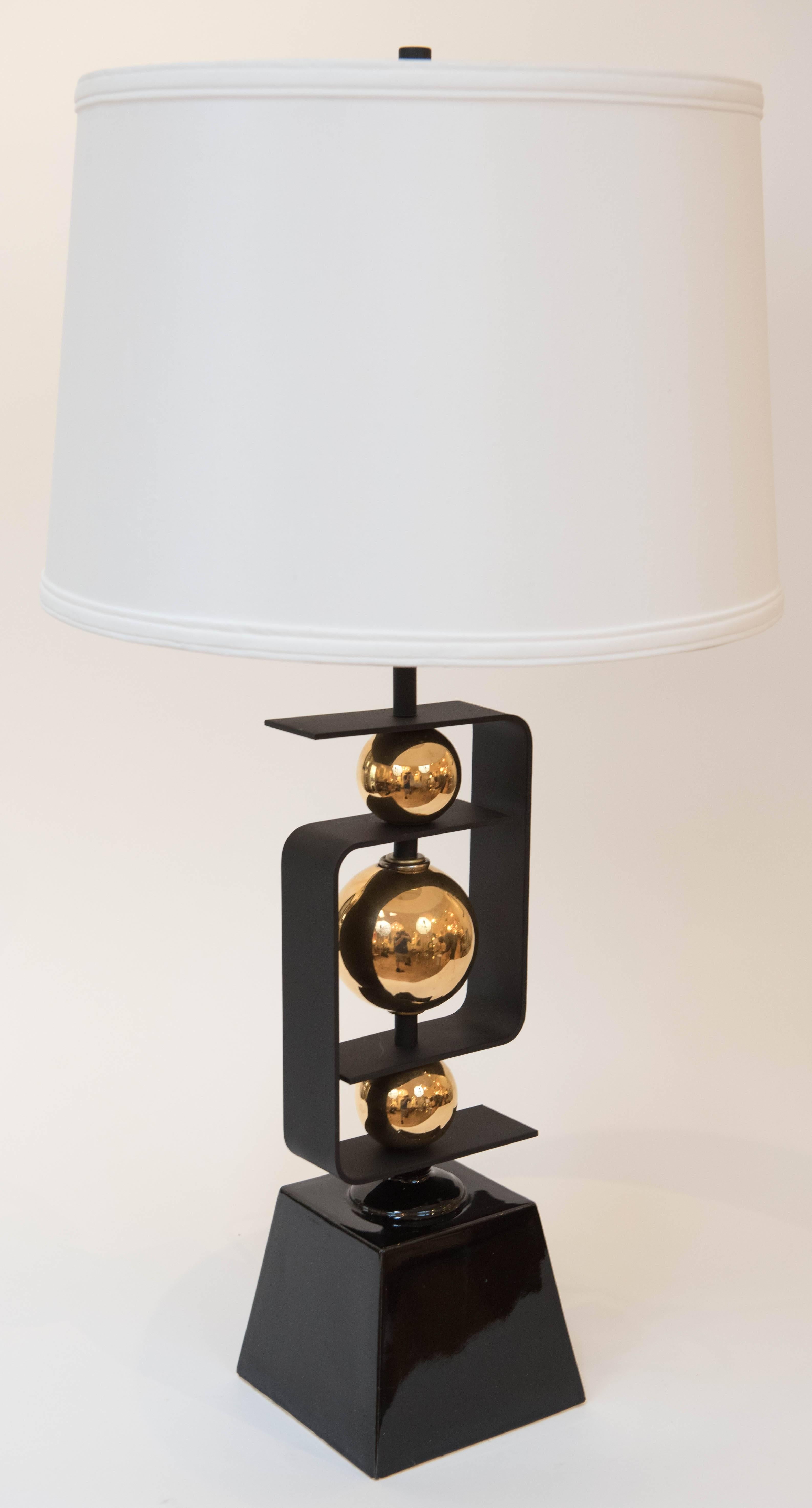 Canadian Pair of Mid-Century Brass and Ceramic Lamps from Canada