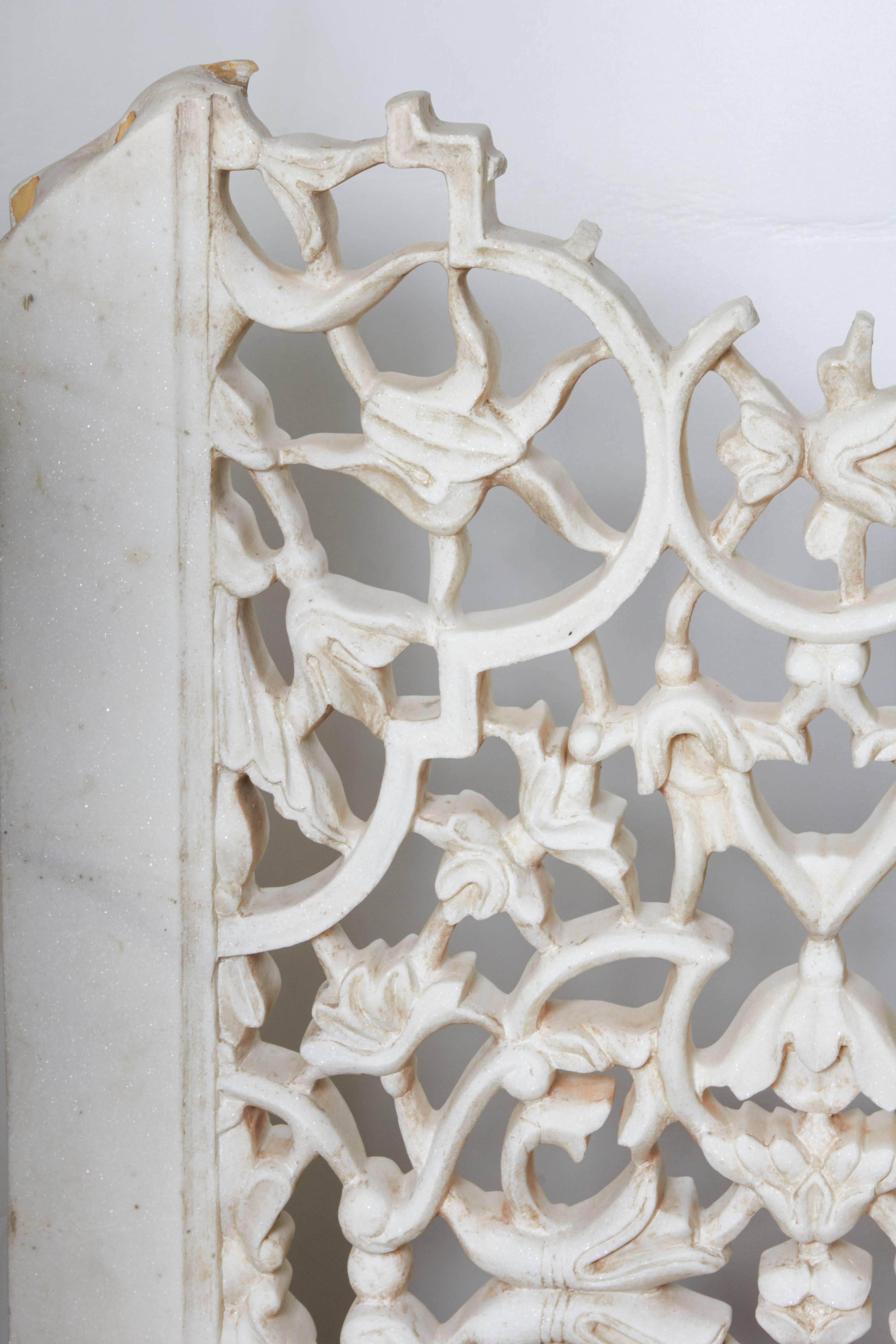 Indian White Marble Jali Screen Fragment