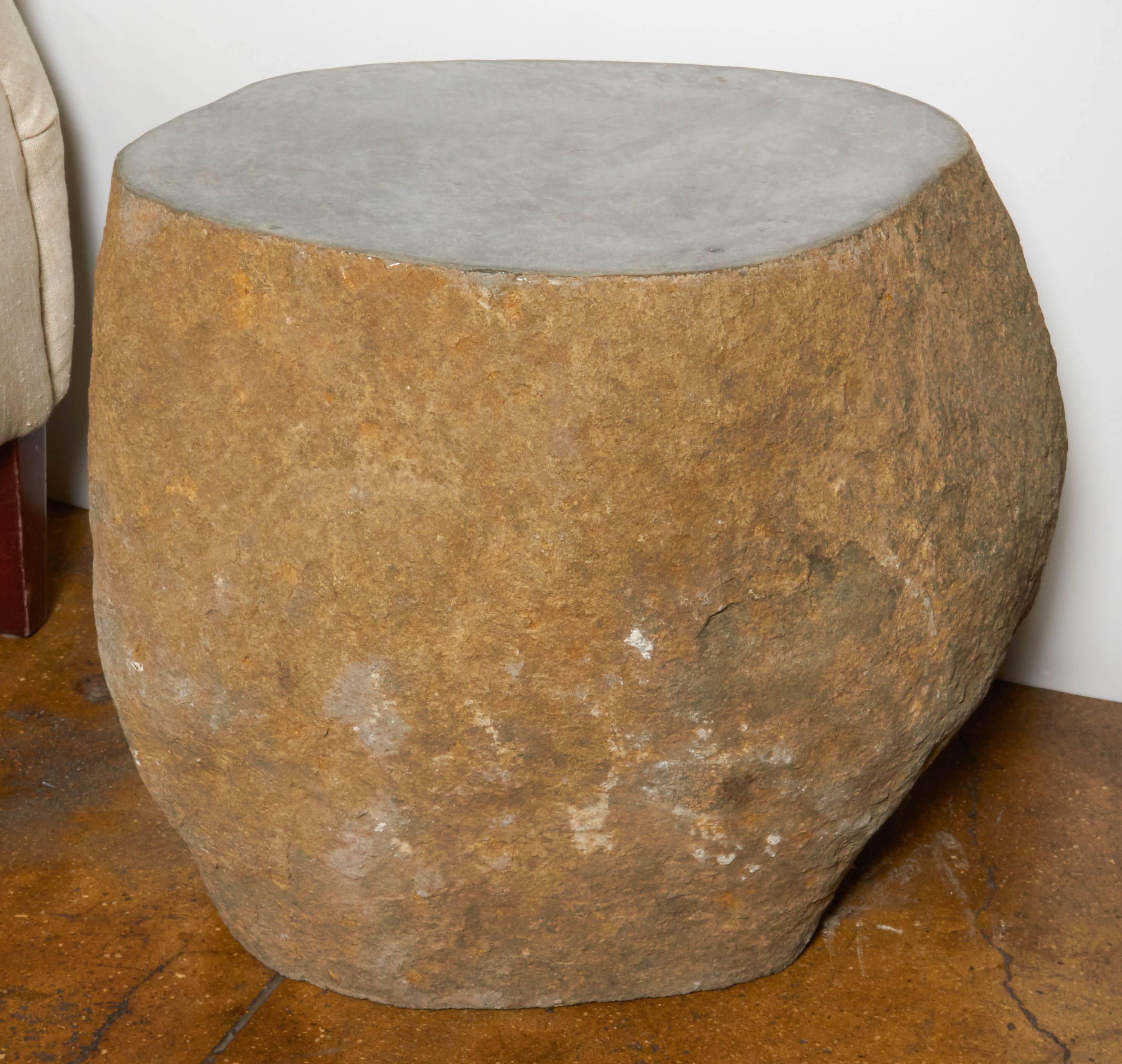 Stone End Table with Polished Top In Excellent Condition In New York, NY