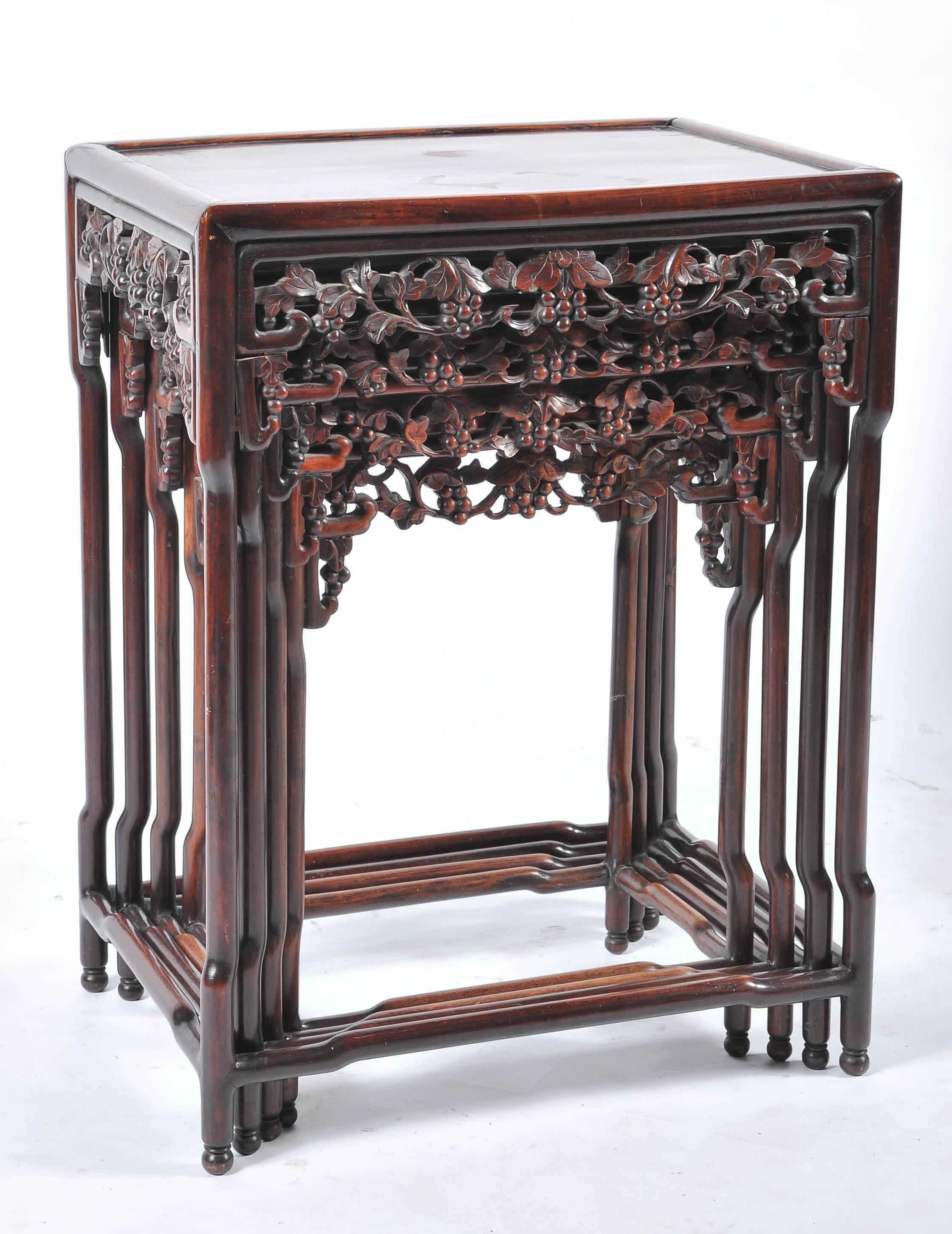 Carved 19th Century Chinese Hardwood Nest of Tables For Sale