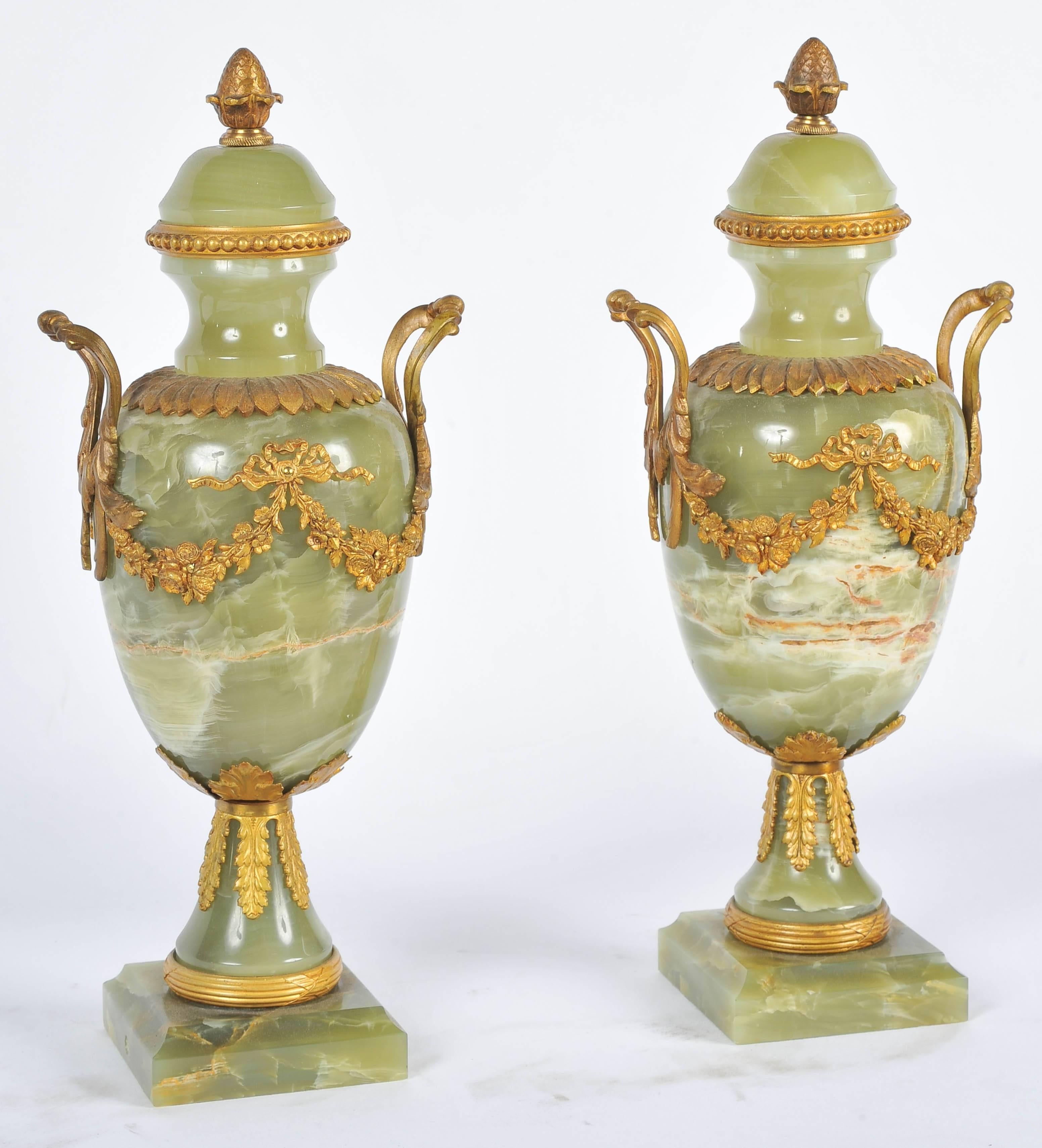 French 19th Century Pair of Onyx Urns