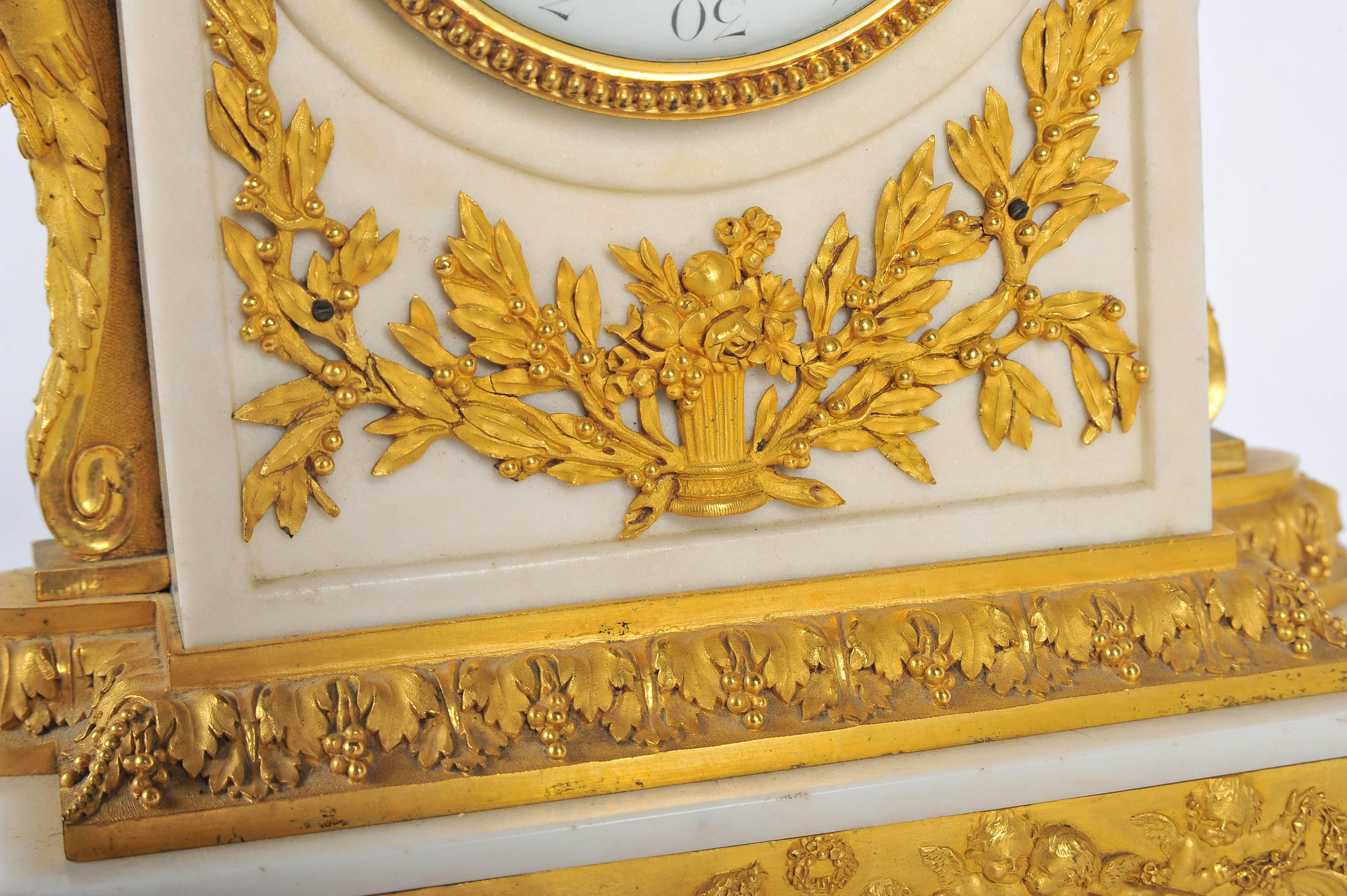 Carved 19th Century French Mantel Clock, Louis XVI style, by Festeau, Paris