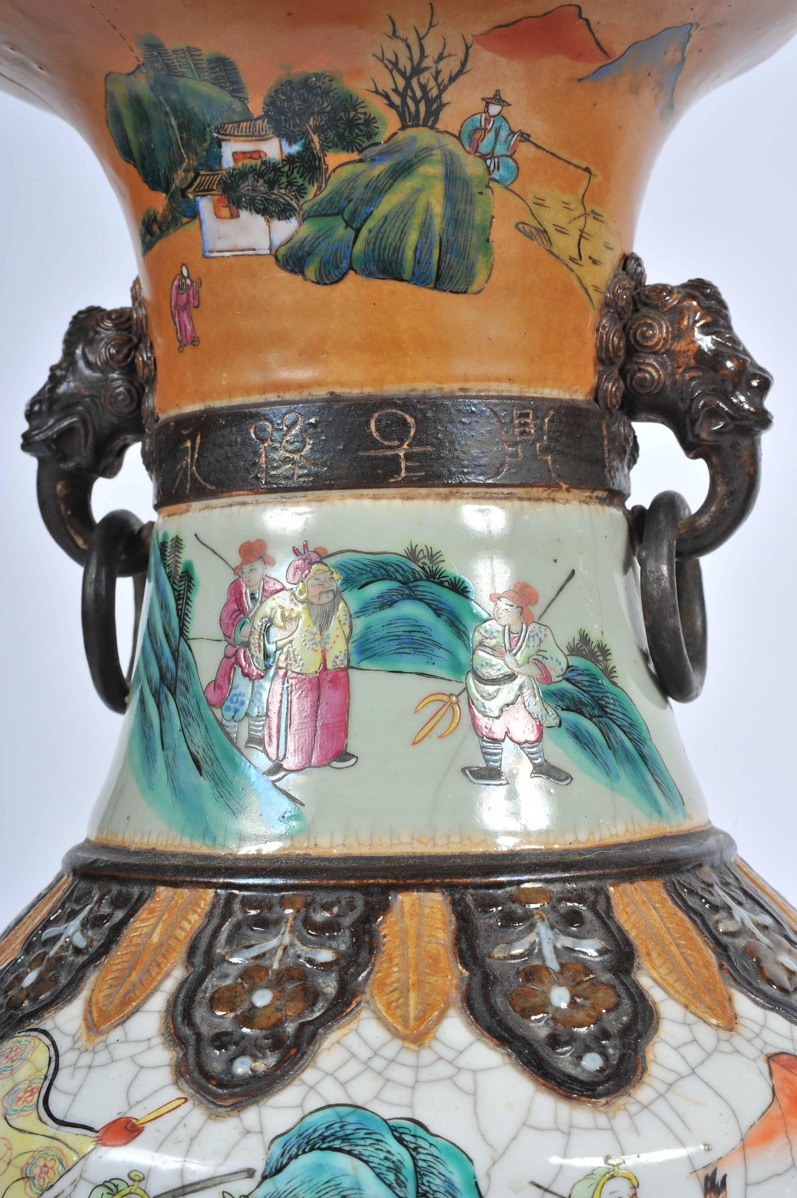 Large Pair 19th Century Chinese Crackle Ware Vase or Lamps 2