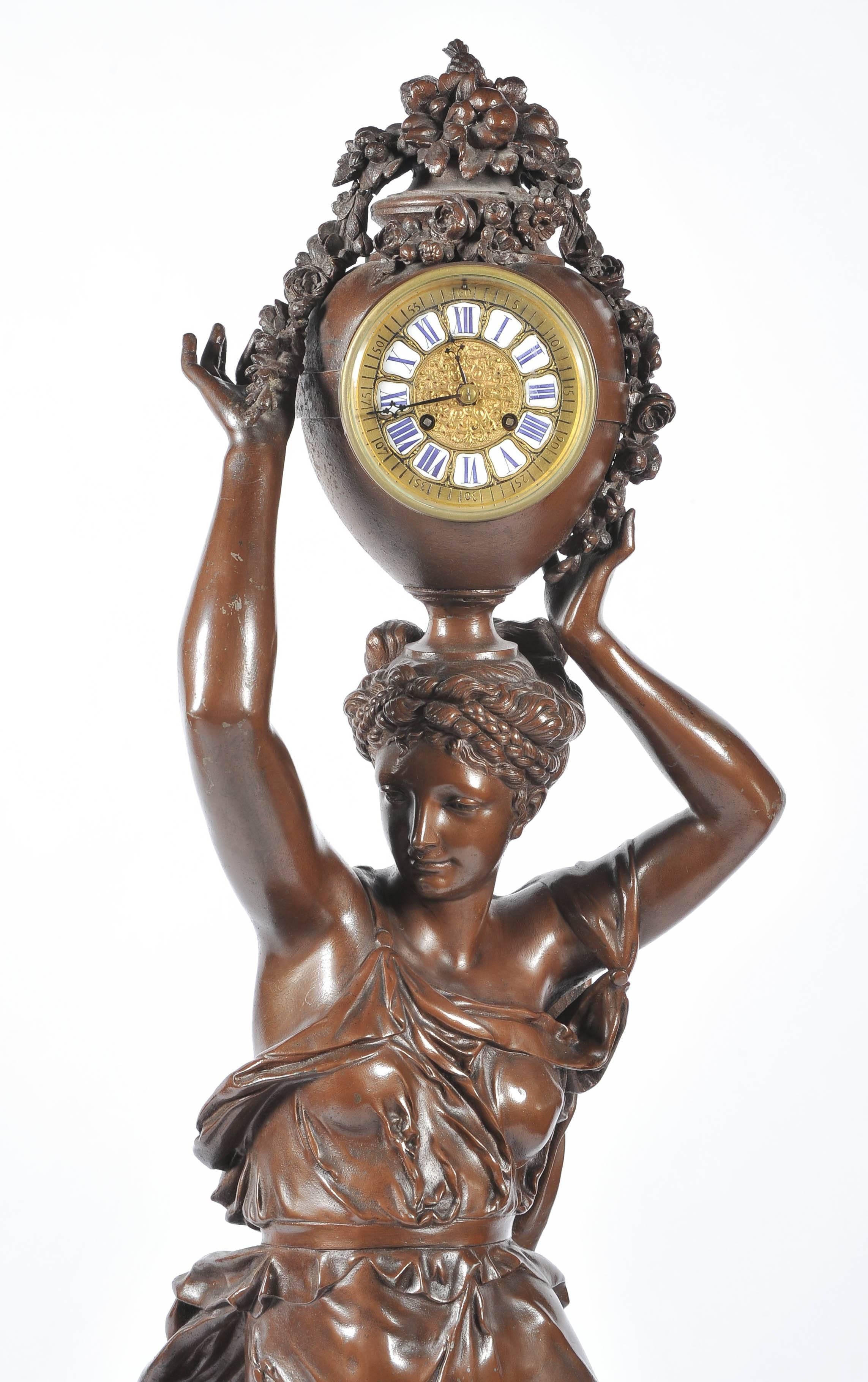 French Large 19th Century Bronzed Spelter Mystery Clock