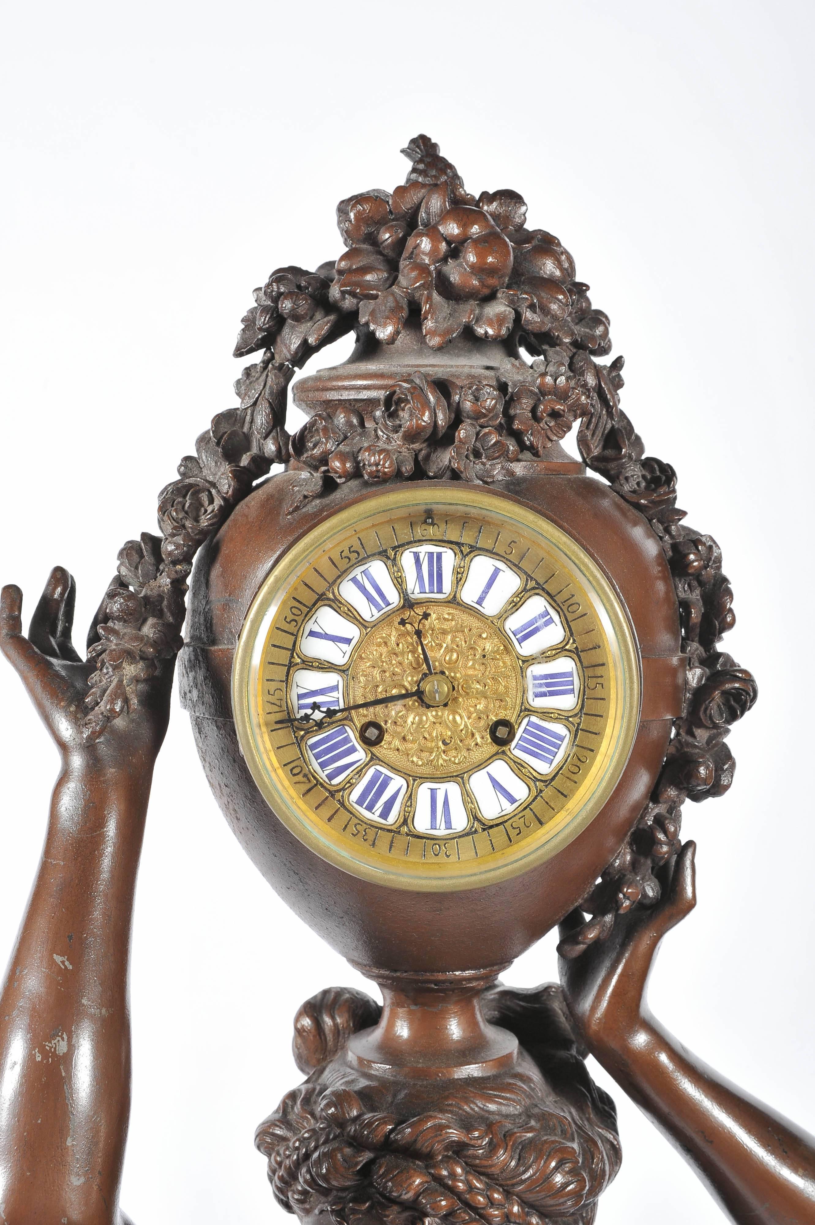 Cast Large 19th Century Bronzed Spelter Mystery Clock