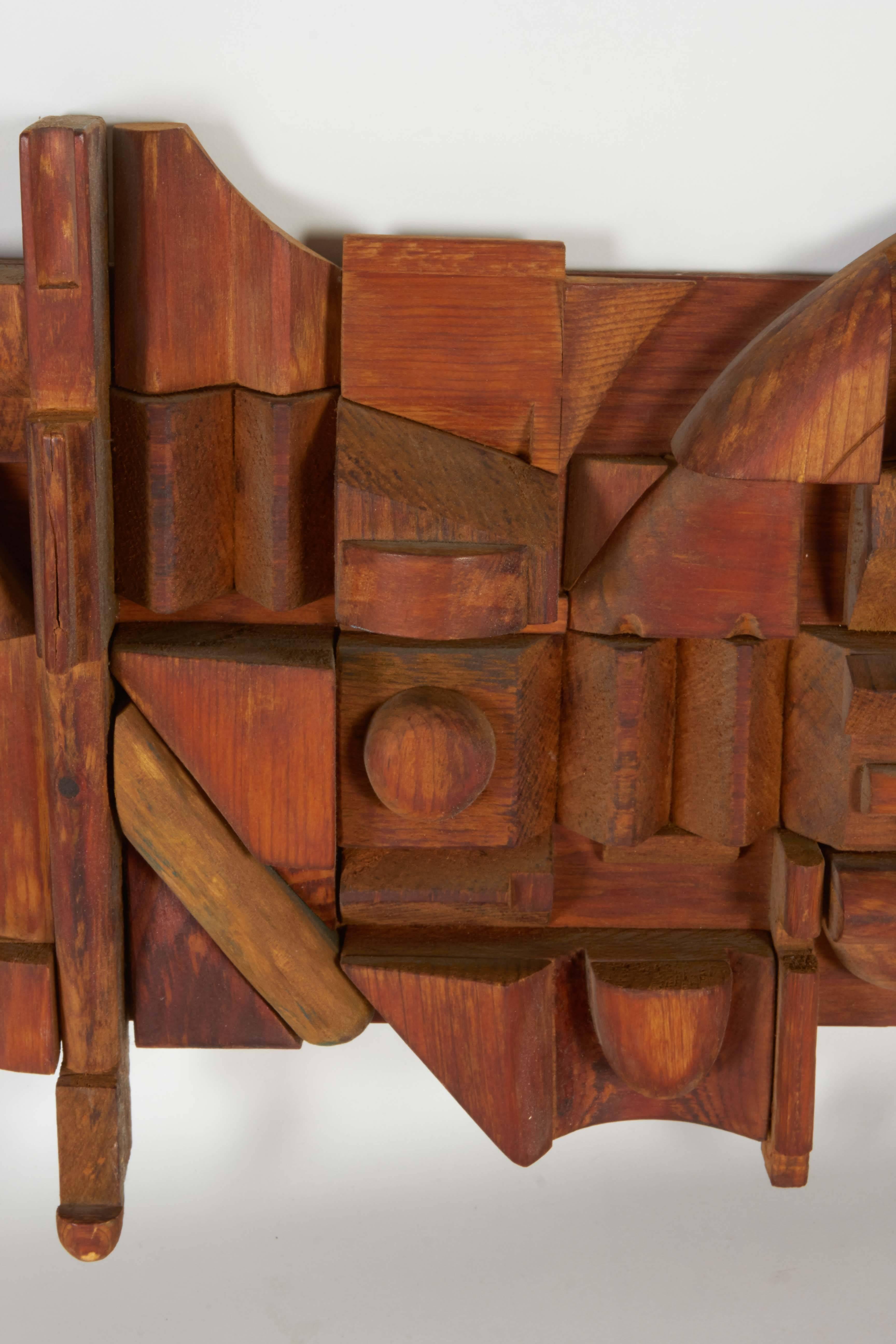 Modern Dan Miller Abstract 'Zones' in Carved Wood, Signed