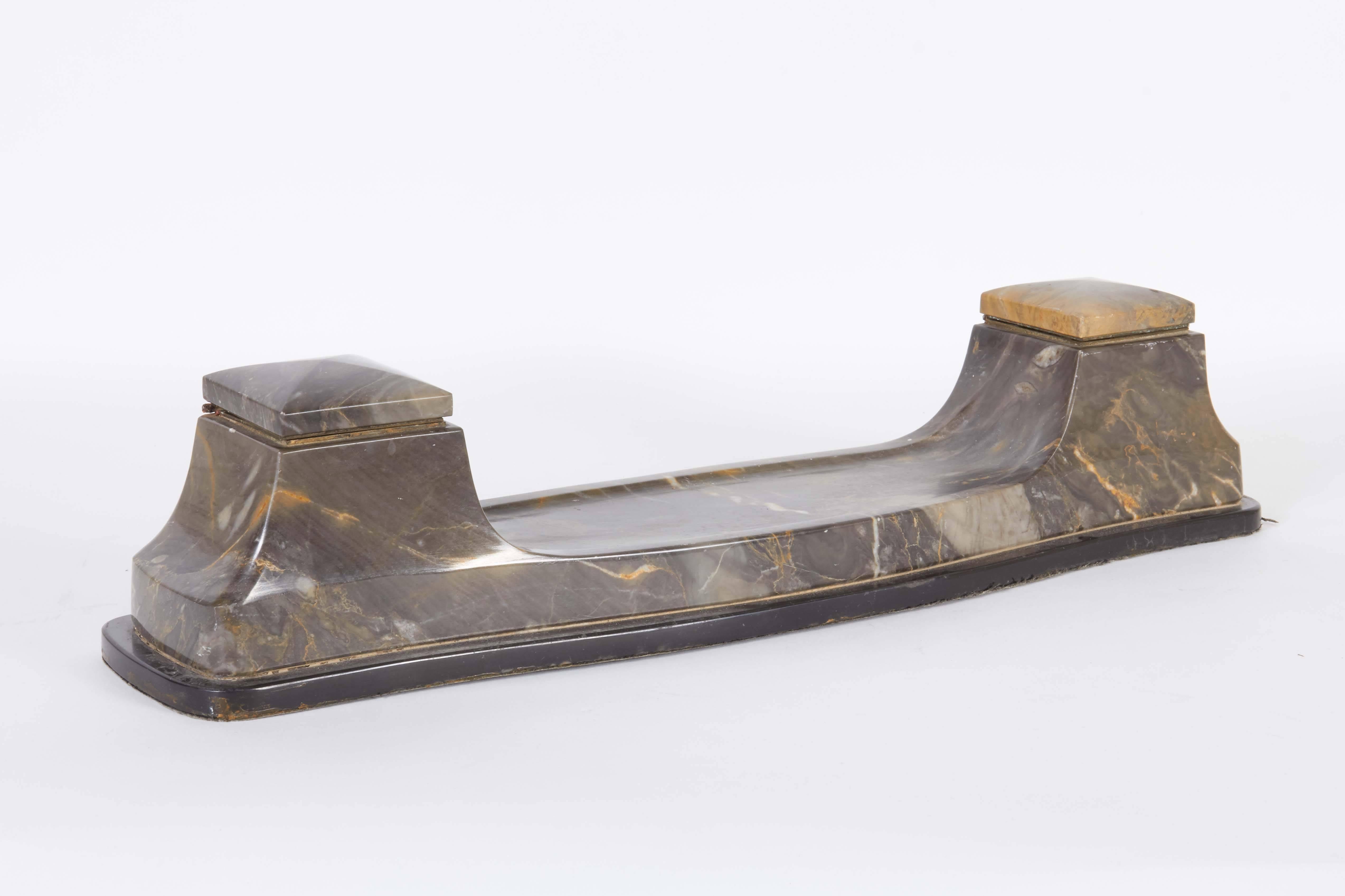 Art Deco Marble Double Inkwell 1