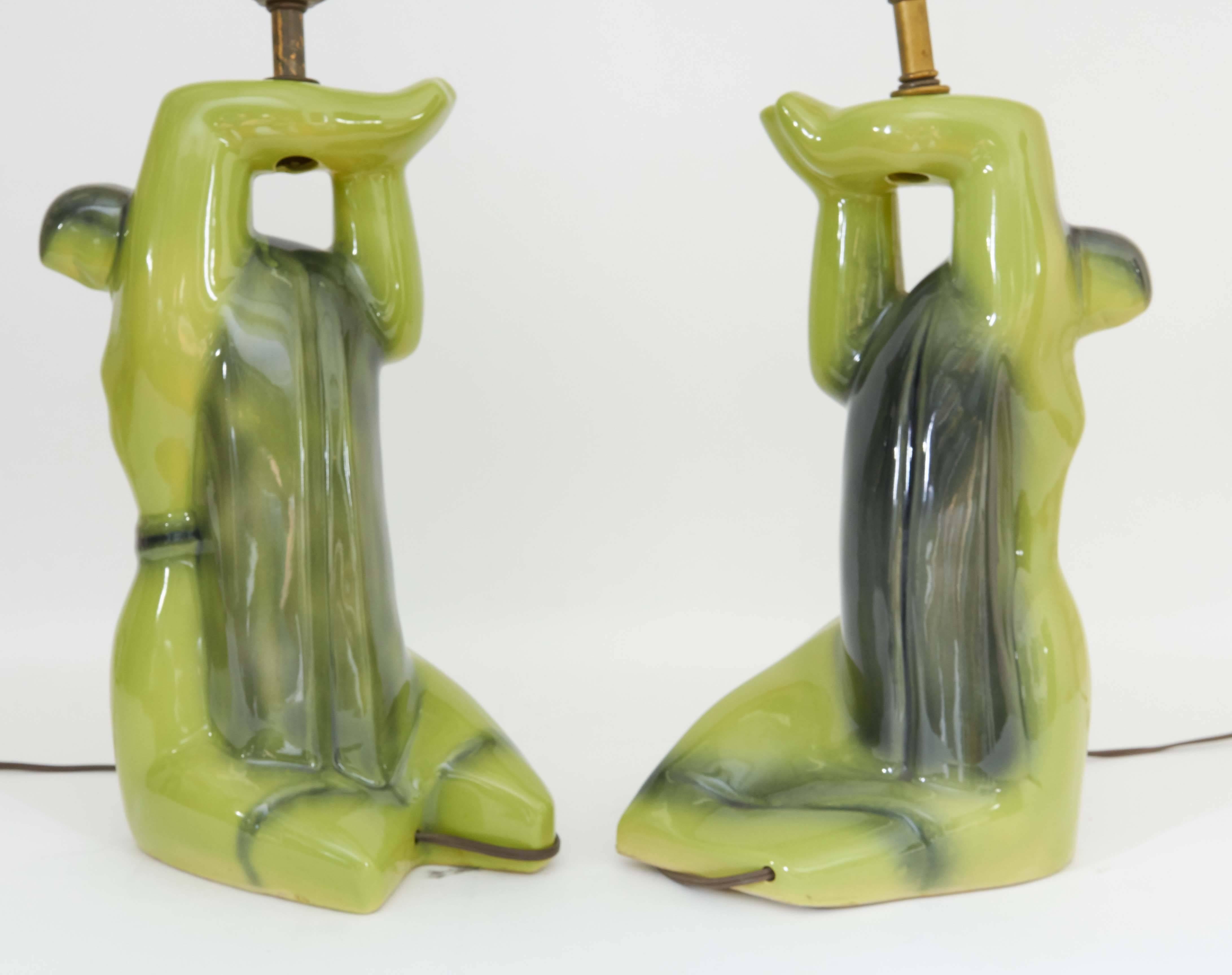 Mid-20th Century Pair of Mid-Century Heifetz Sculptural Ceramic Lamps