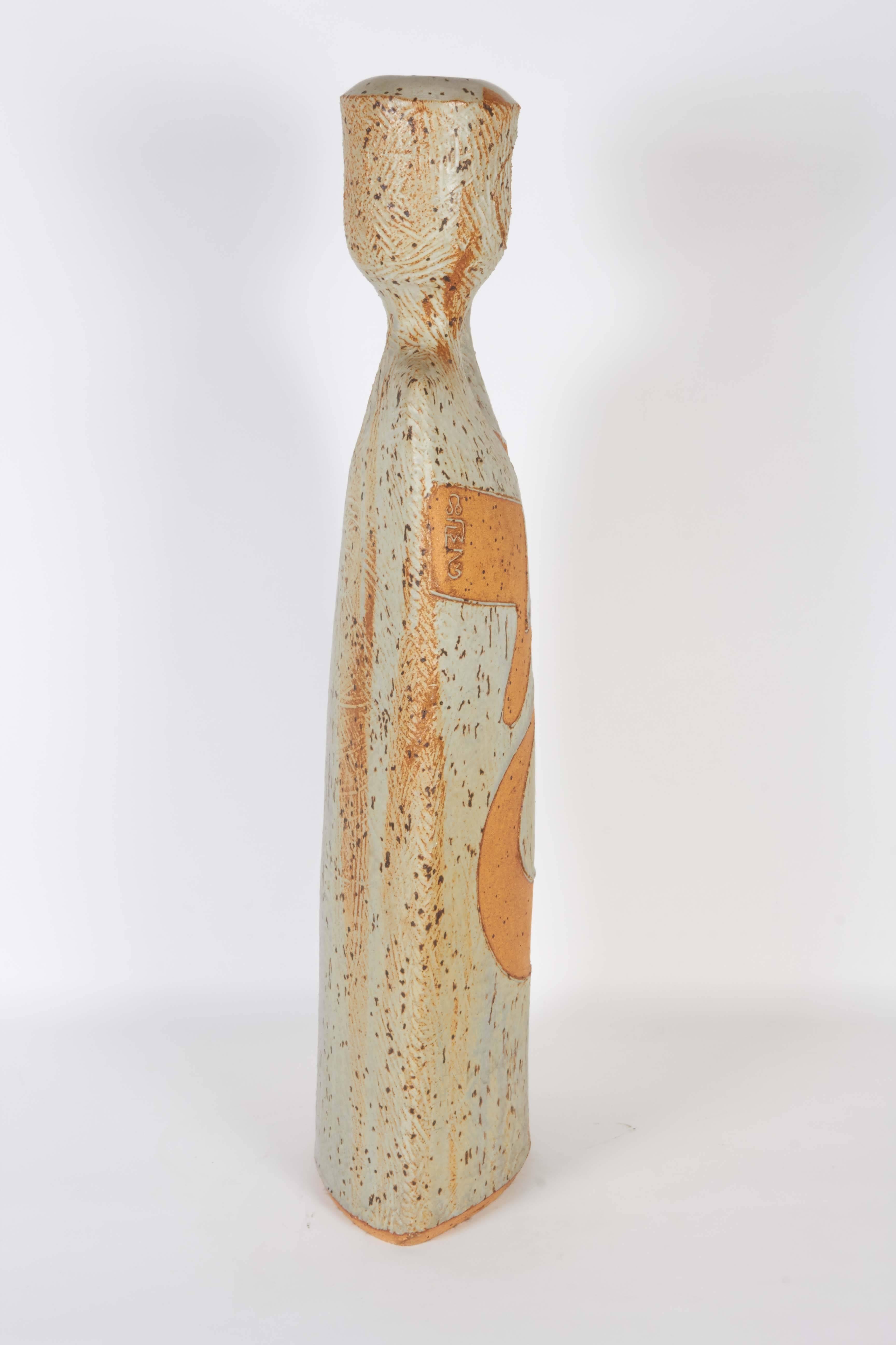 Terracotta Modernist Two-Headed Sculptural Pottery Vase