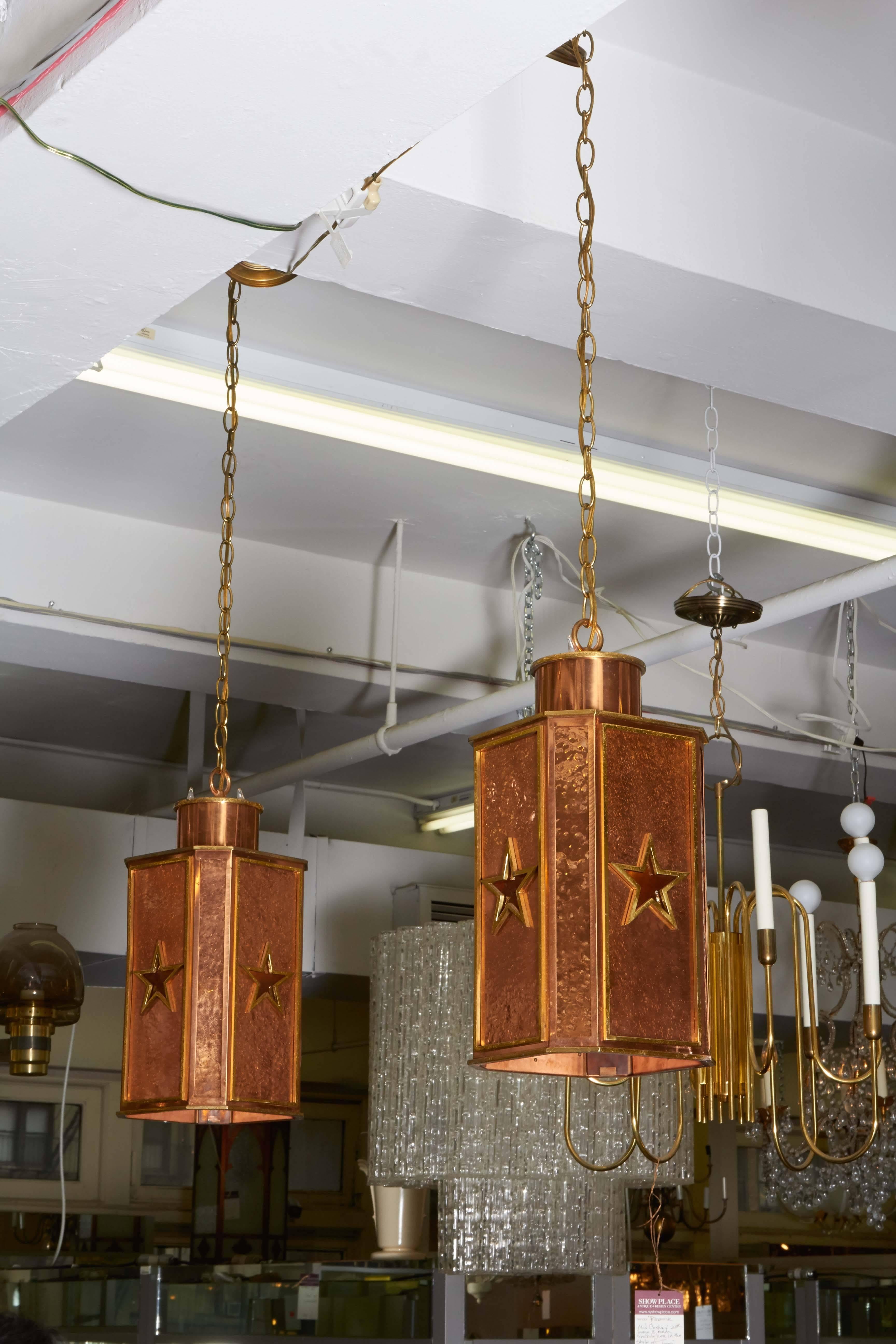 Hammered Art Deco Hanging Copper Pendants