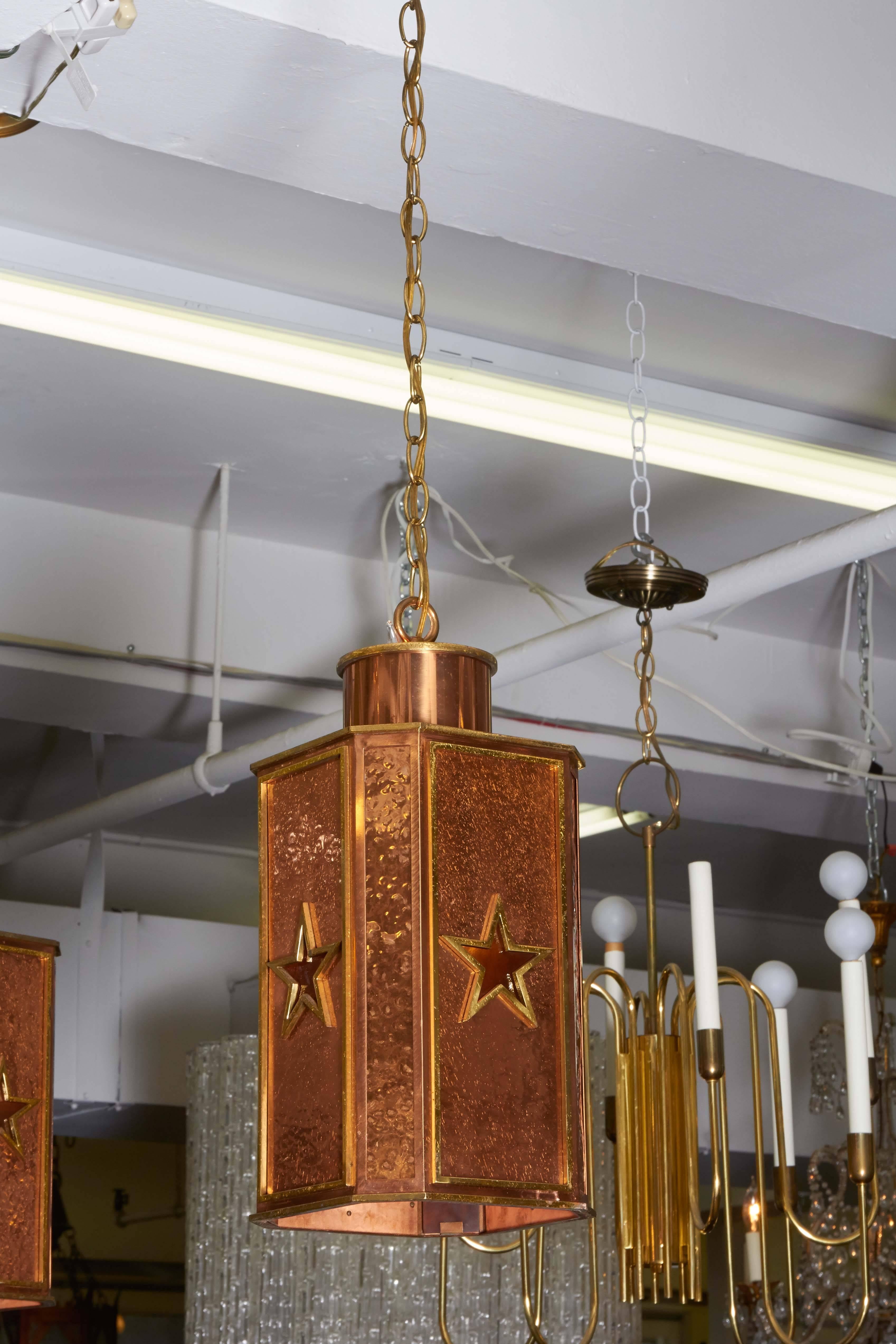 Art Deco Hanging Copper Pendants In Good Condition In New York, NY
