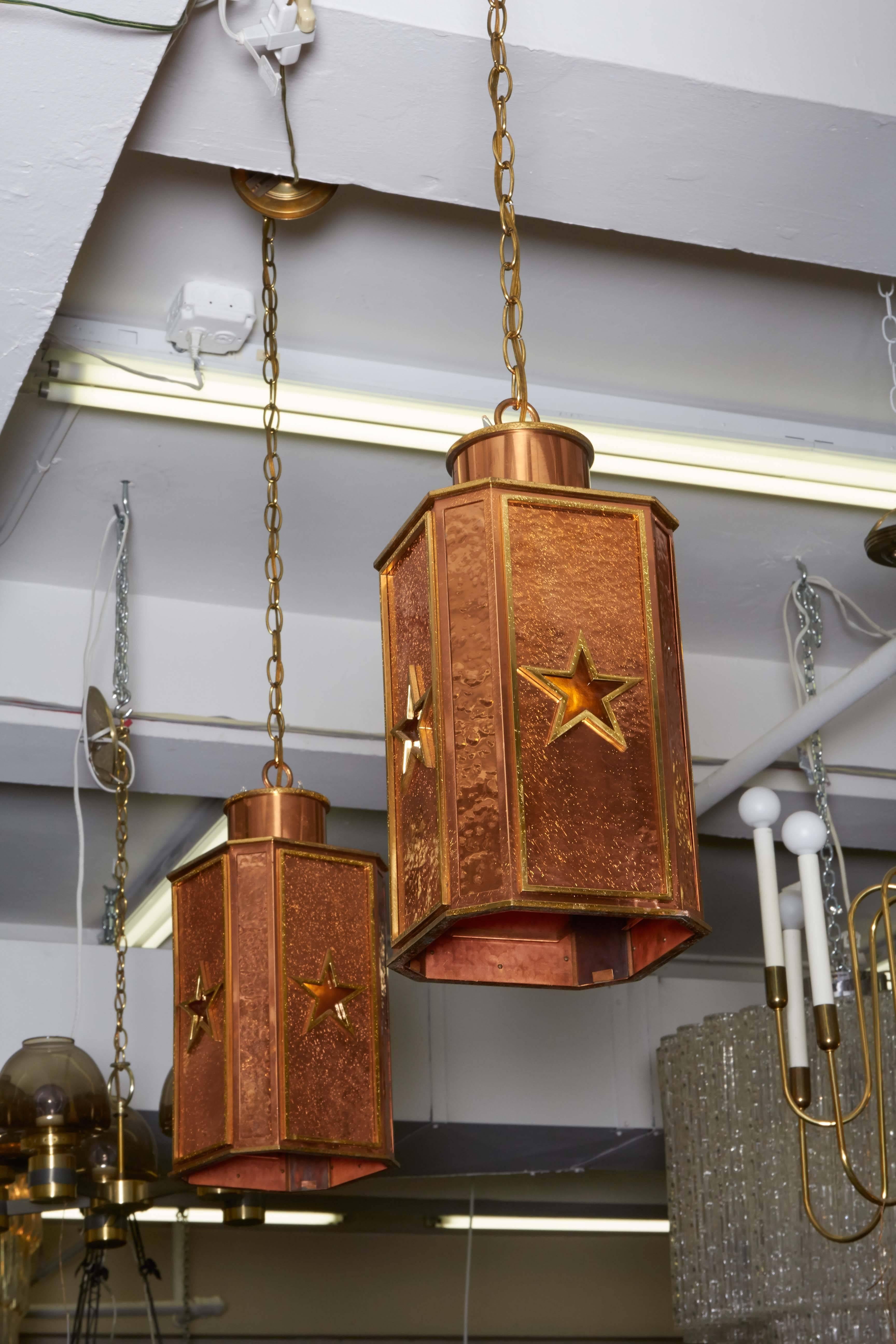 Brass Art Deco Hanging Copper Pendants