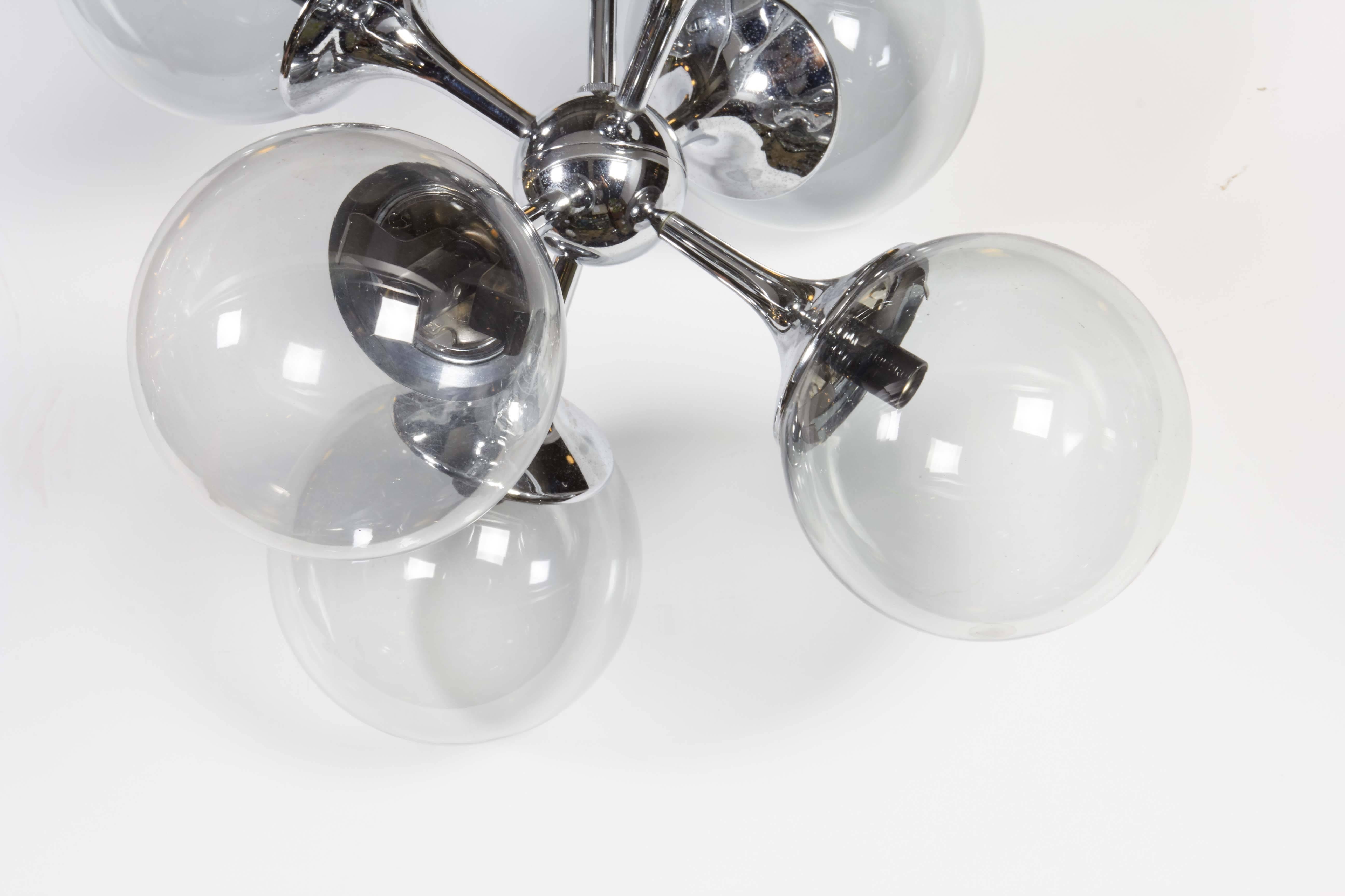 Six-Arm Chrome and Smoked Glass Sputnik Chandelier In Good Condition In New York, NY