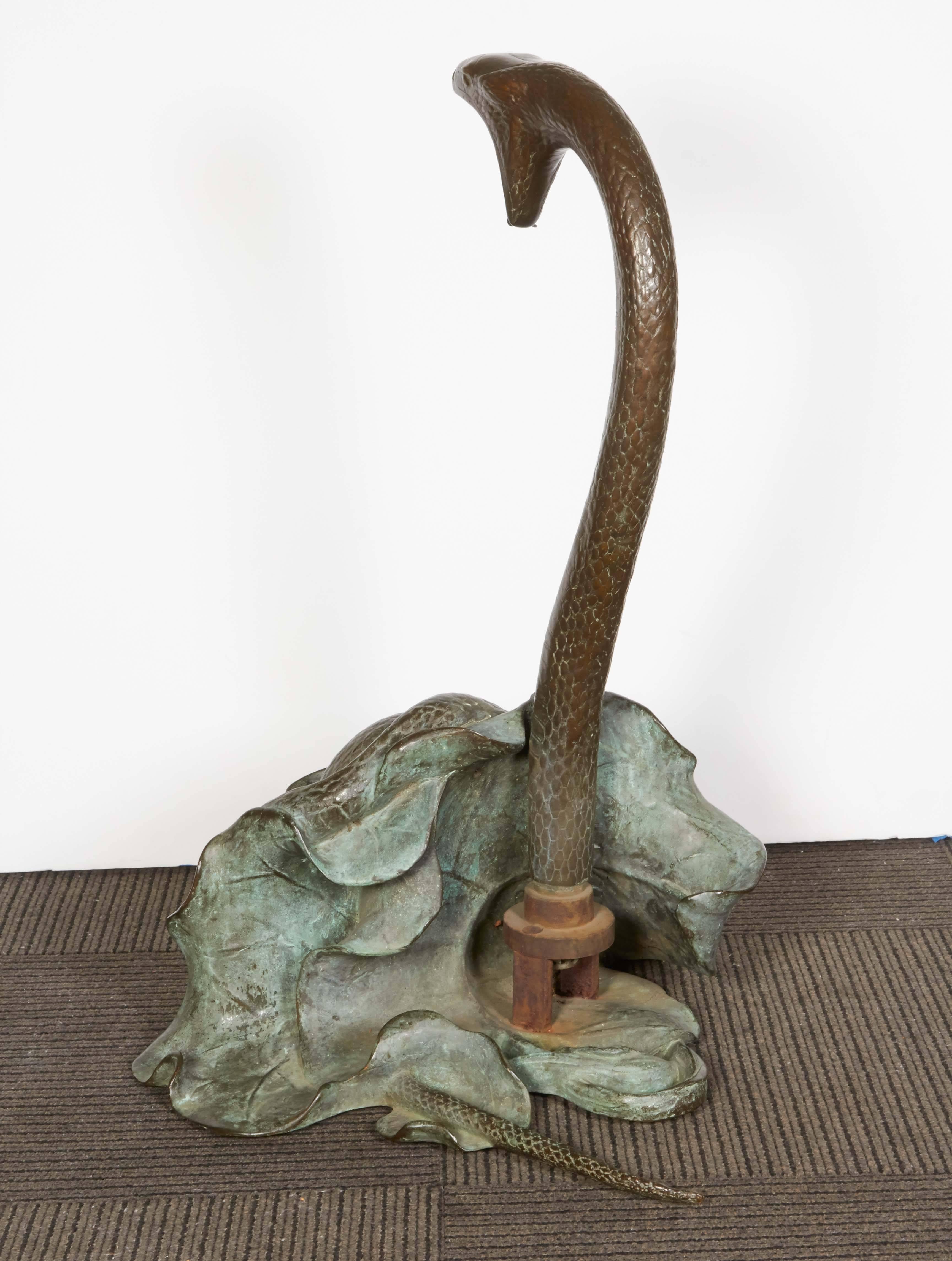 European Bronze Sculptural Fountain with Snake For Sale