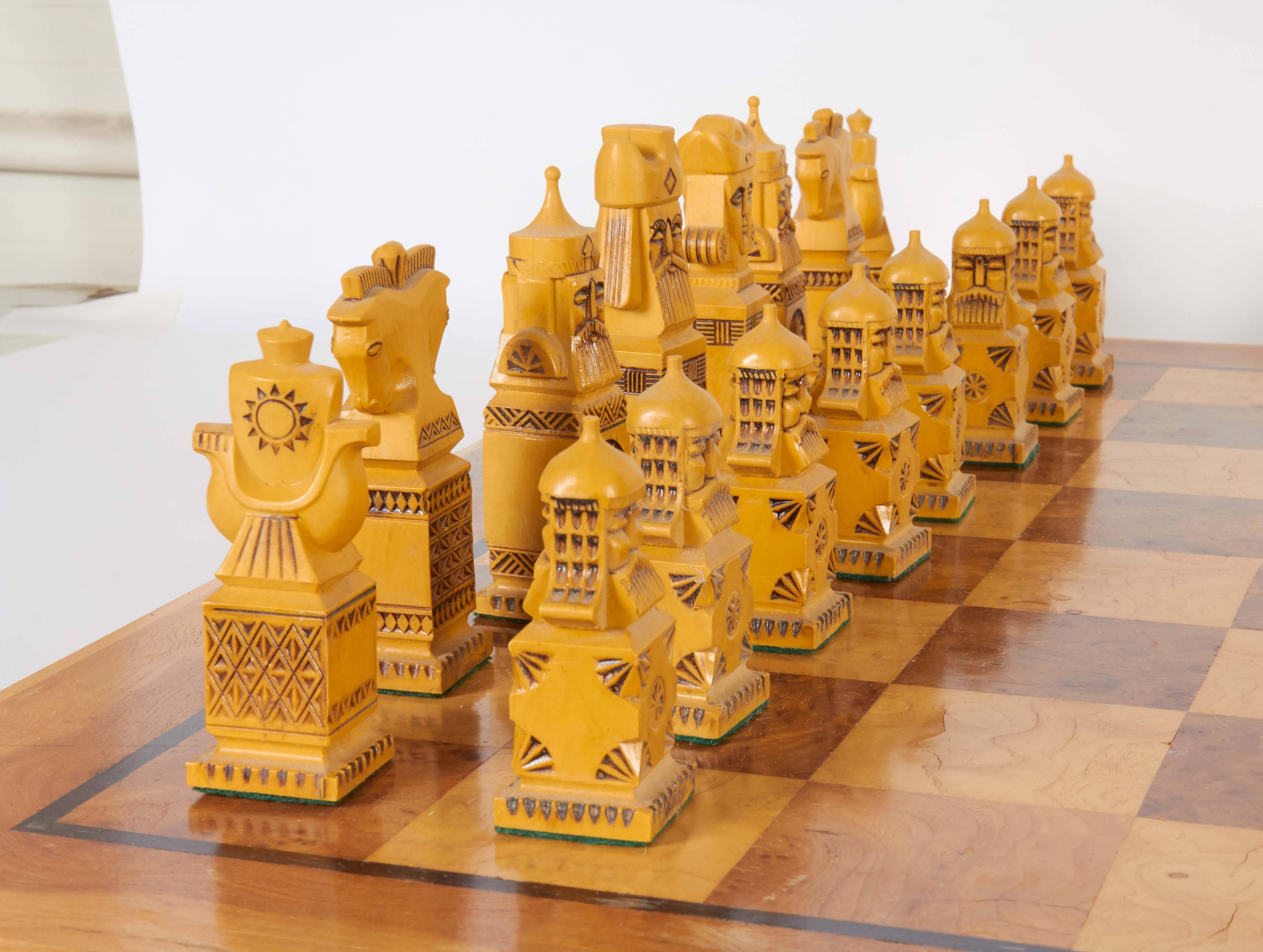 Mid-Century Modern Mid-Century Chess Set with Russian Resin Pieces