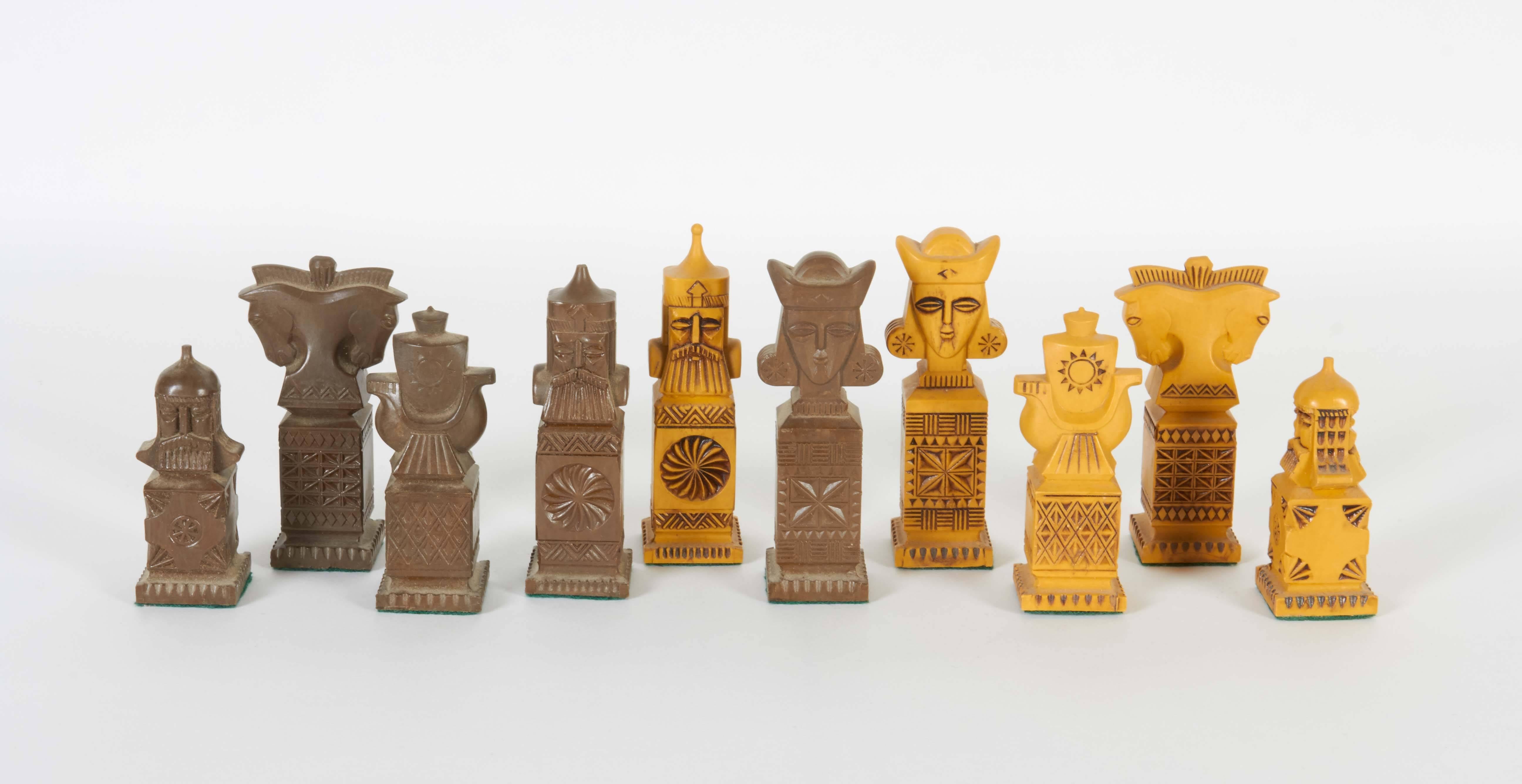 Late 20th Century Mid-Century Chess Set with Russian Resin Pieces