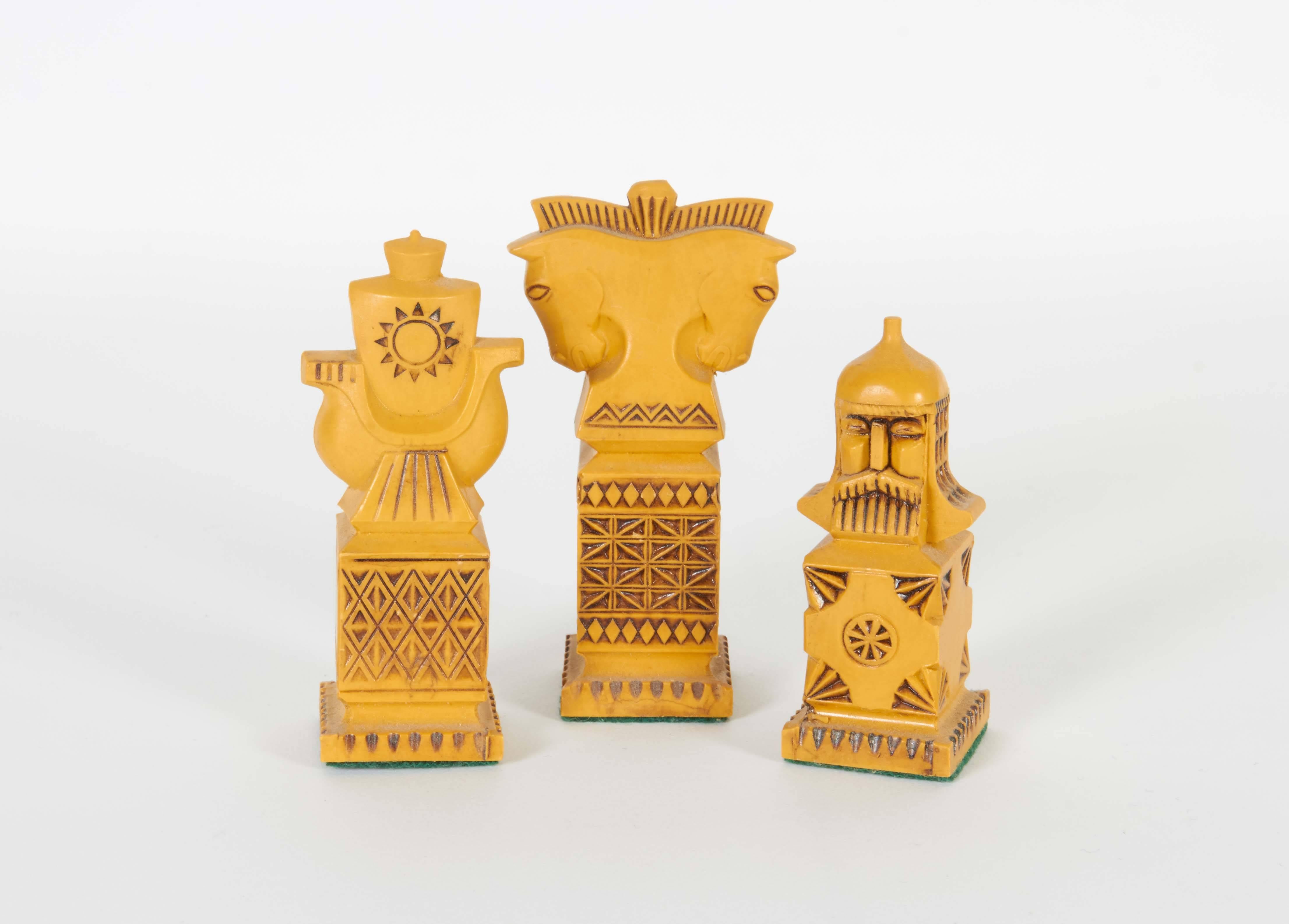 Mid-Century Chess Set with Russian Resin Pieces 1