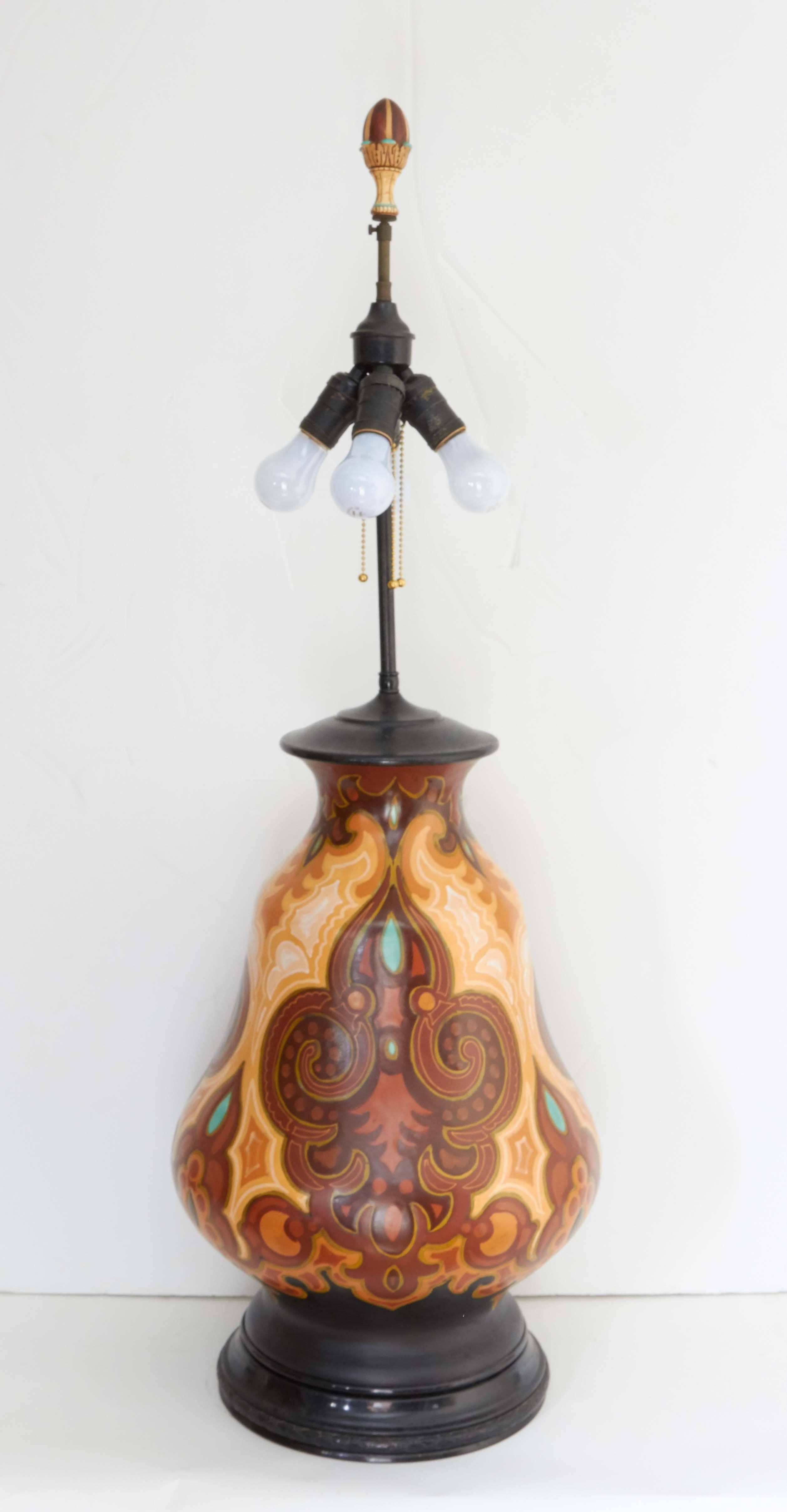 Mid-20th Century Rare Art Deco Era Gouda Pottery Lamp