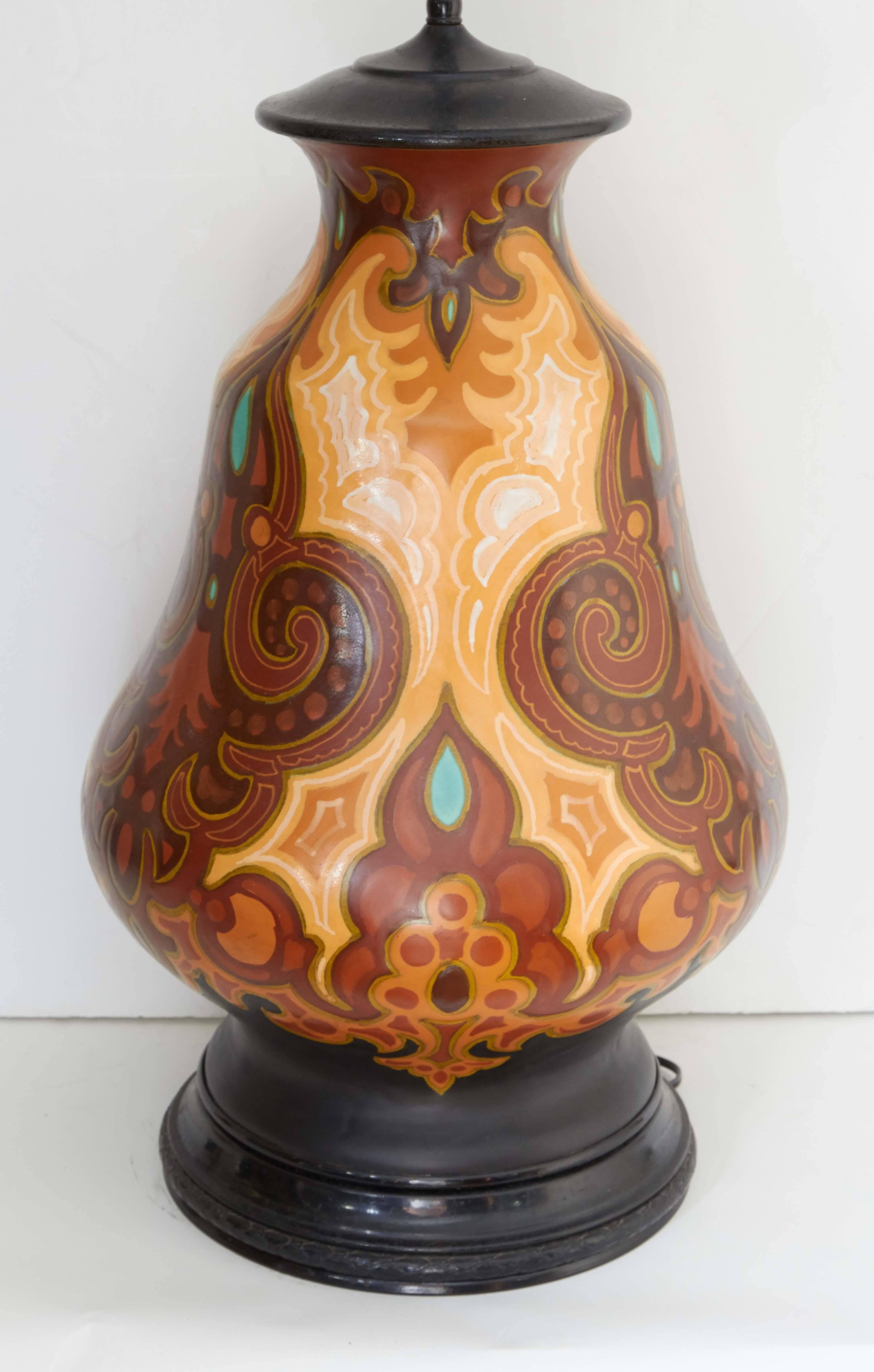 Rare Art Deco Era Gouda Pottery Lamp 1
