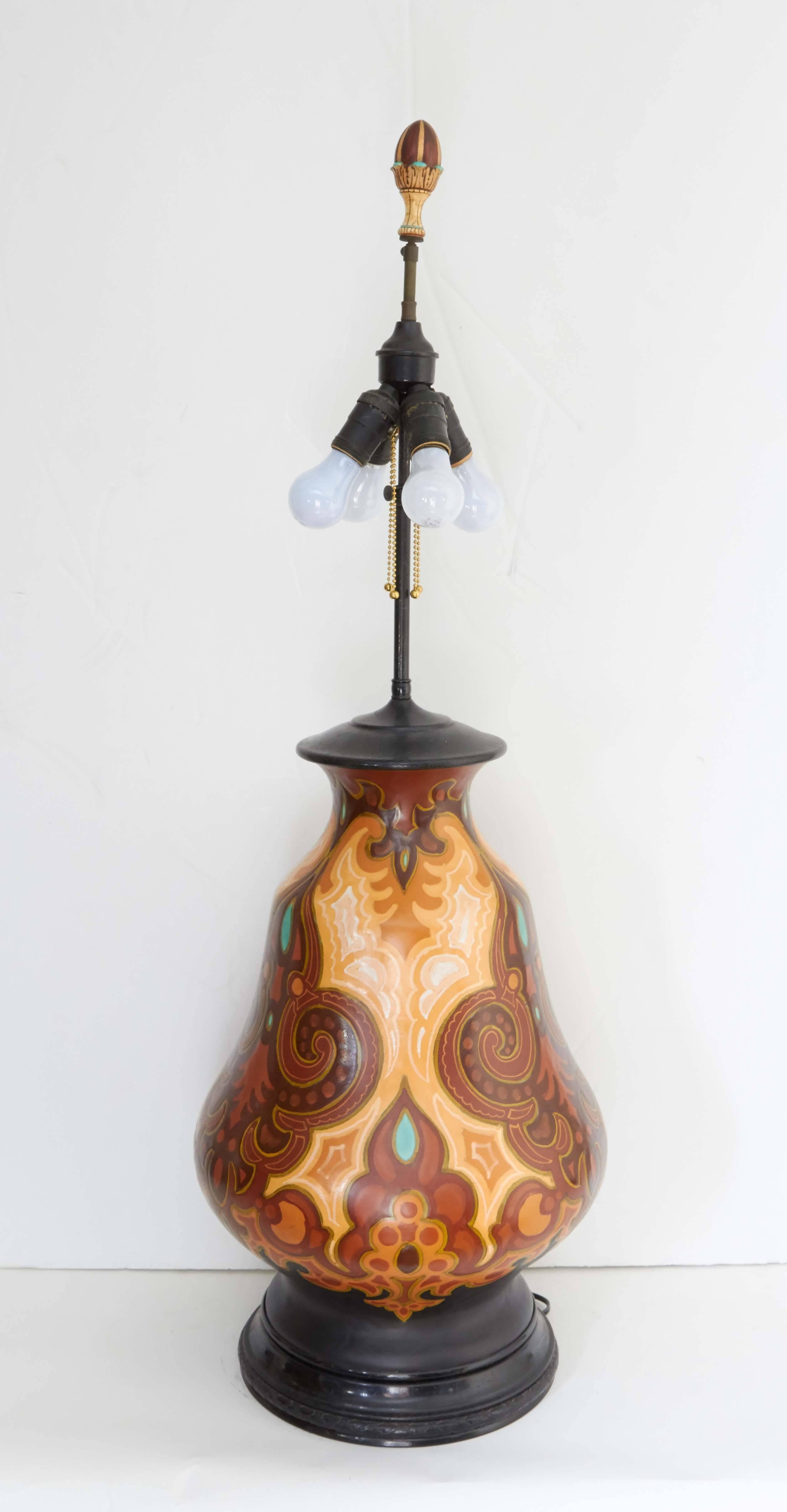 Rare Art Deco Era Gouda Pottery Lamp 2