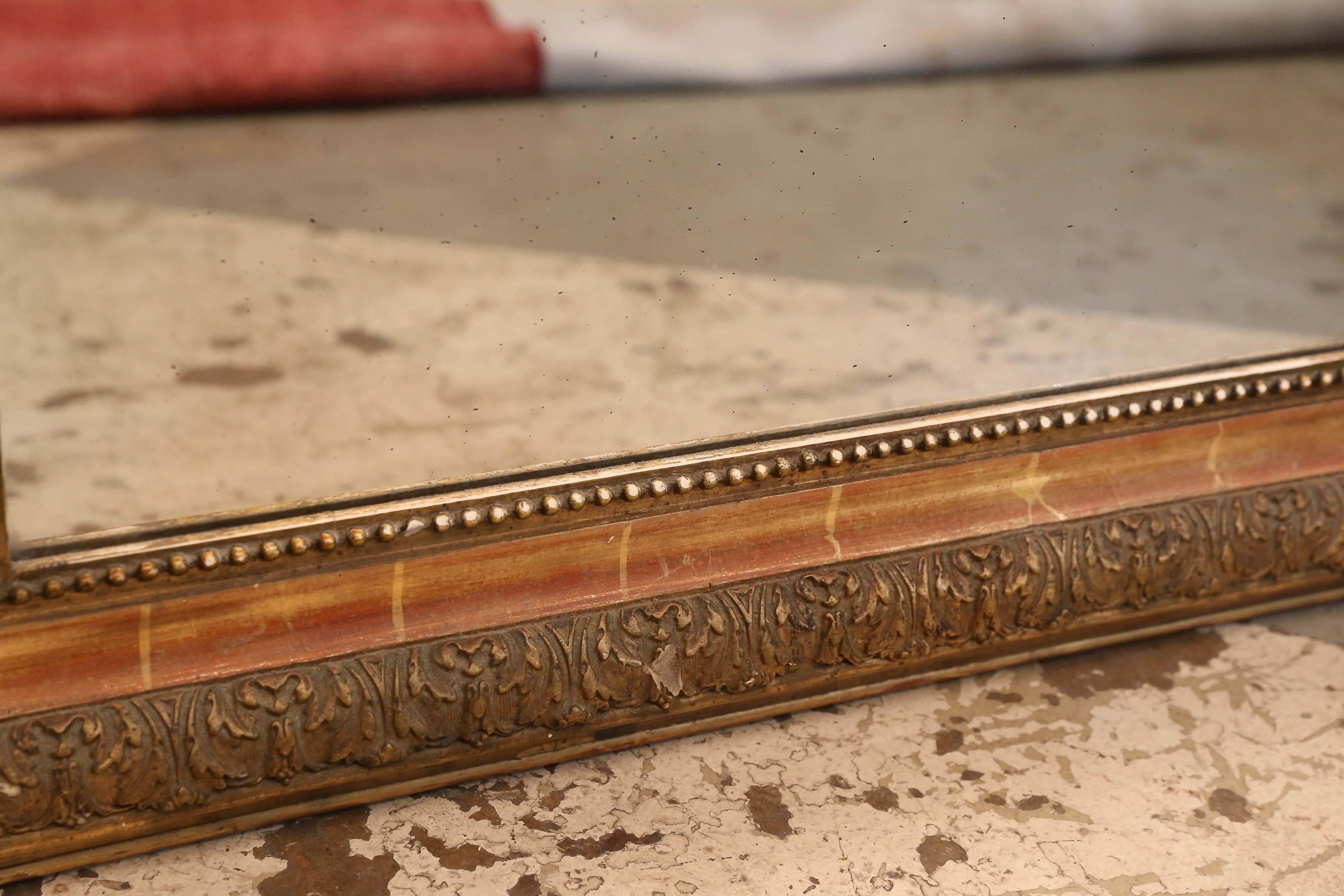 Antique Louis Philippe Gilt Gold French Mirror, Late 1800s In Good Condition In Houston, TX