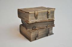 Late 17th Century Collection of 3 Rare European Vellum Books With Pewter Buckles