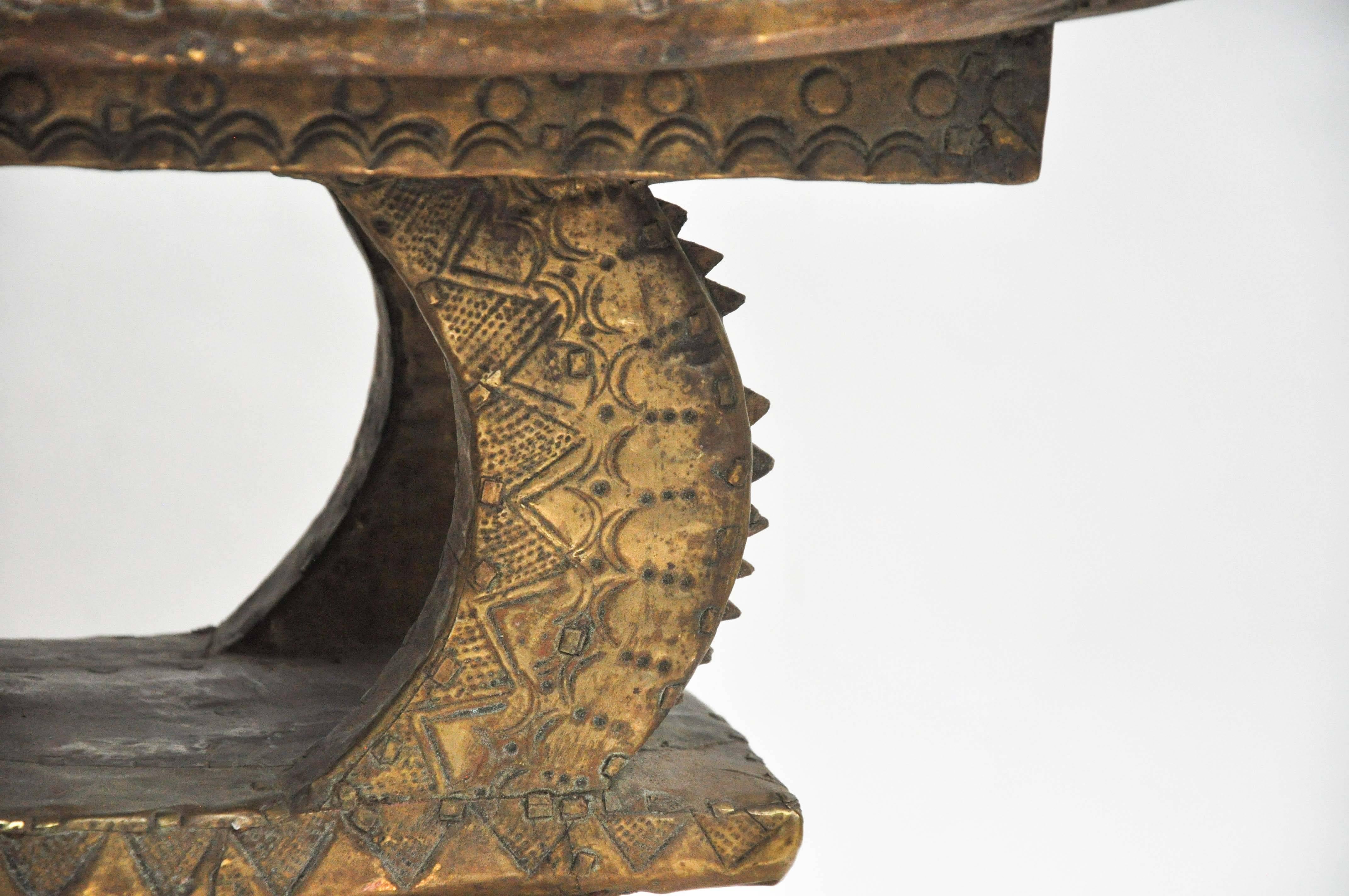 Early 20th Century Peace Stool from Ghana 'Ashanti' in Etched Brass 6