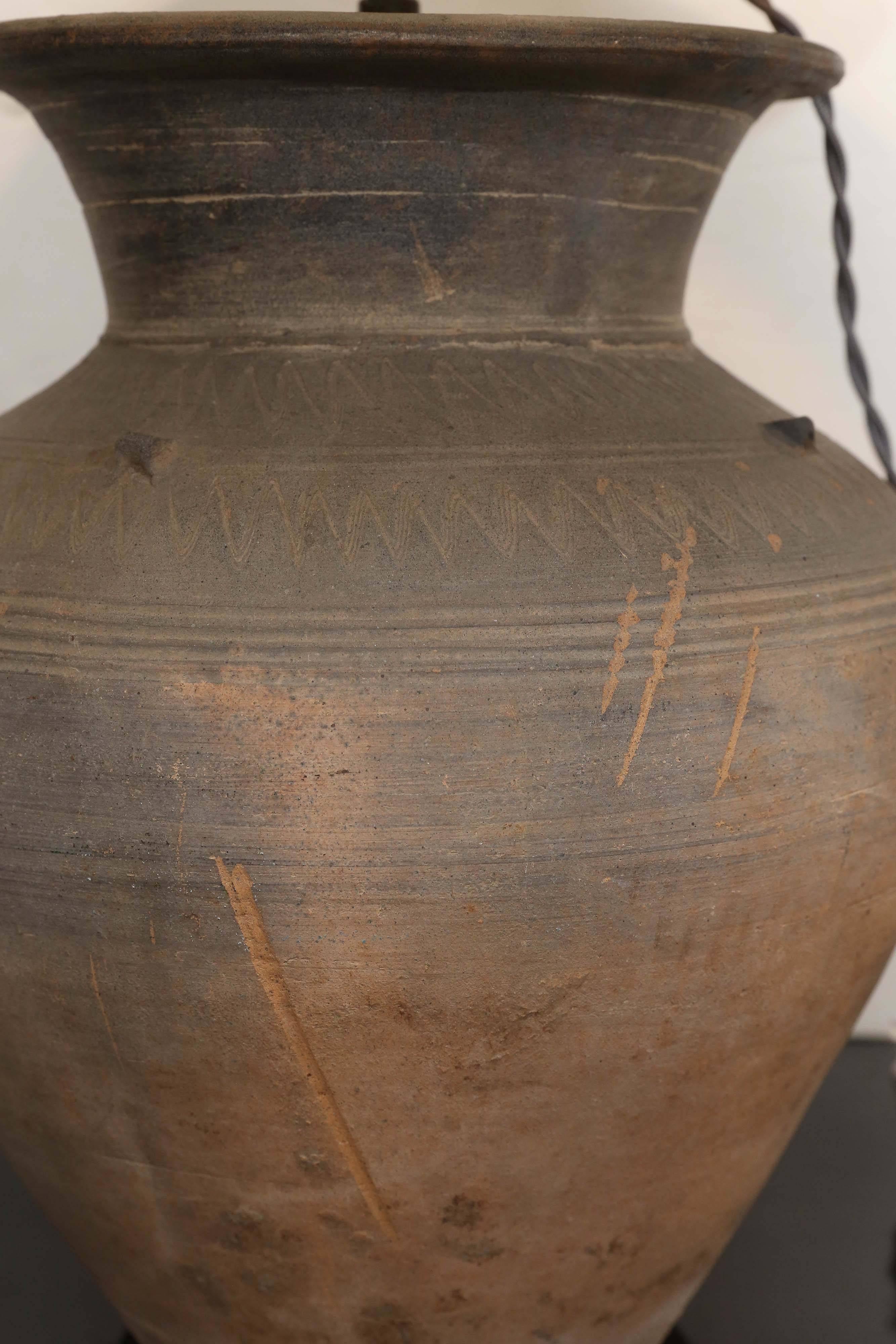 Clay Antique 19th Century Khmer Vase Lamp