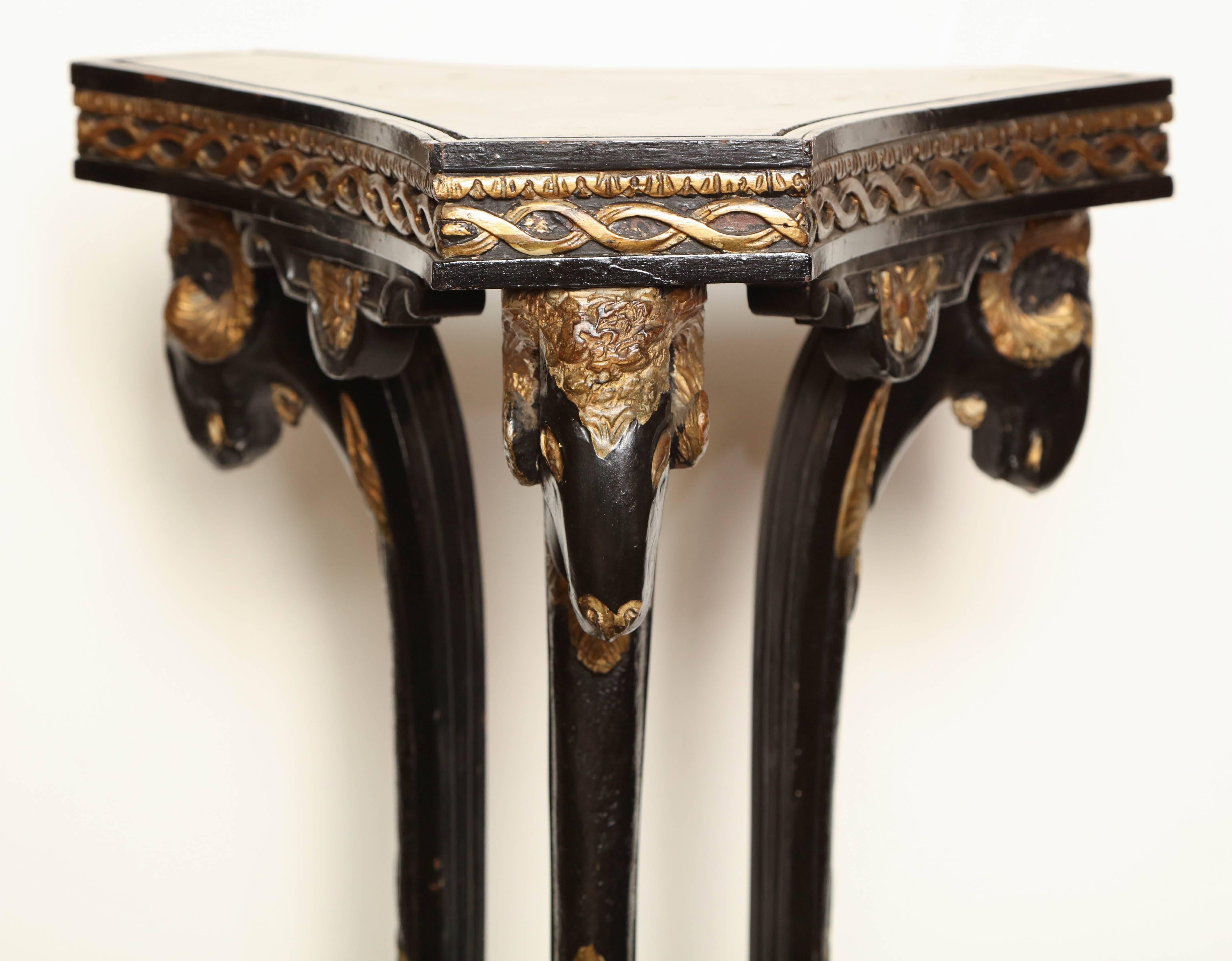 19th century neoclassical, black lacquer and parcel-gilt stand.
Ex collection of the Late Molly Parnis.