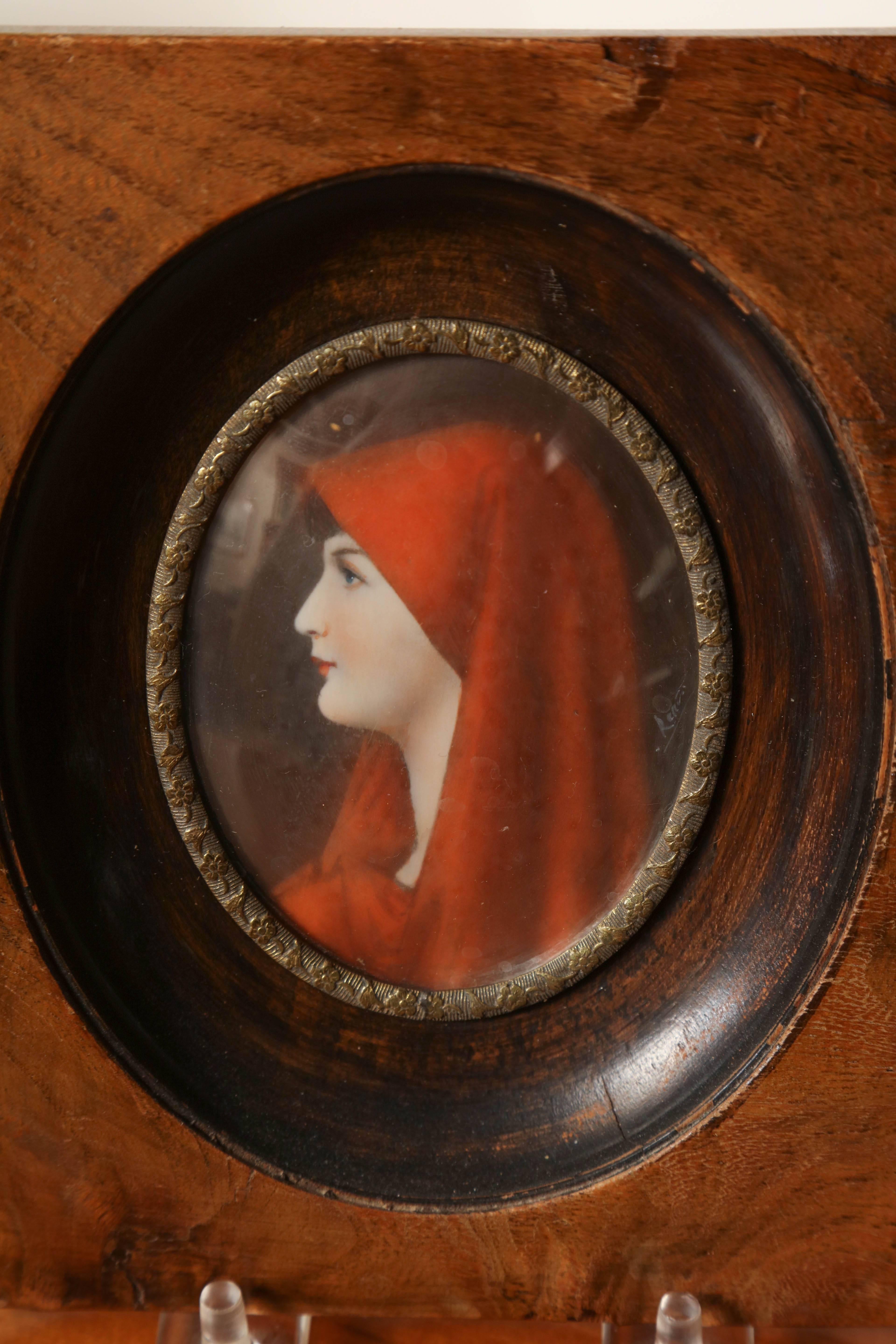 19th Century Two Miniatures Framed in Fruitwood