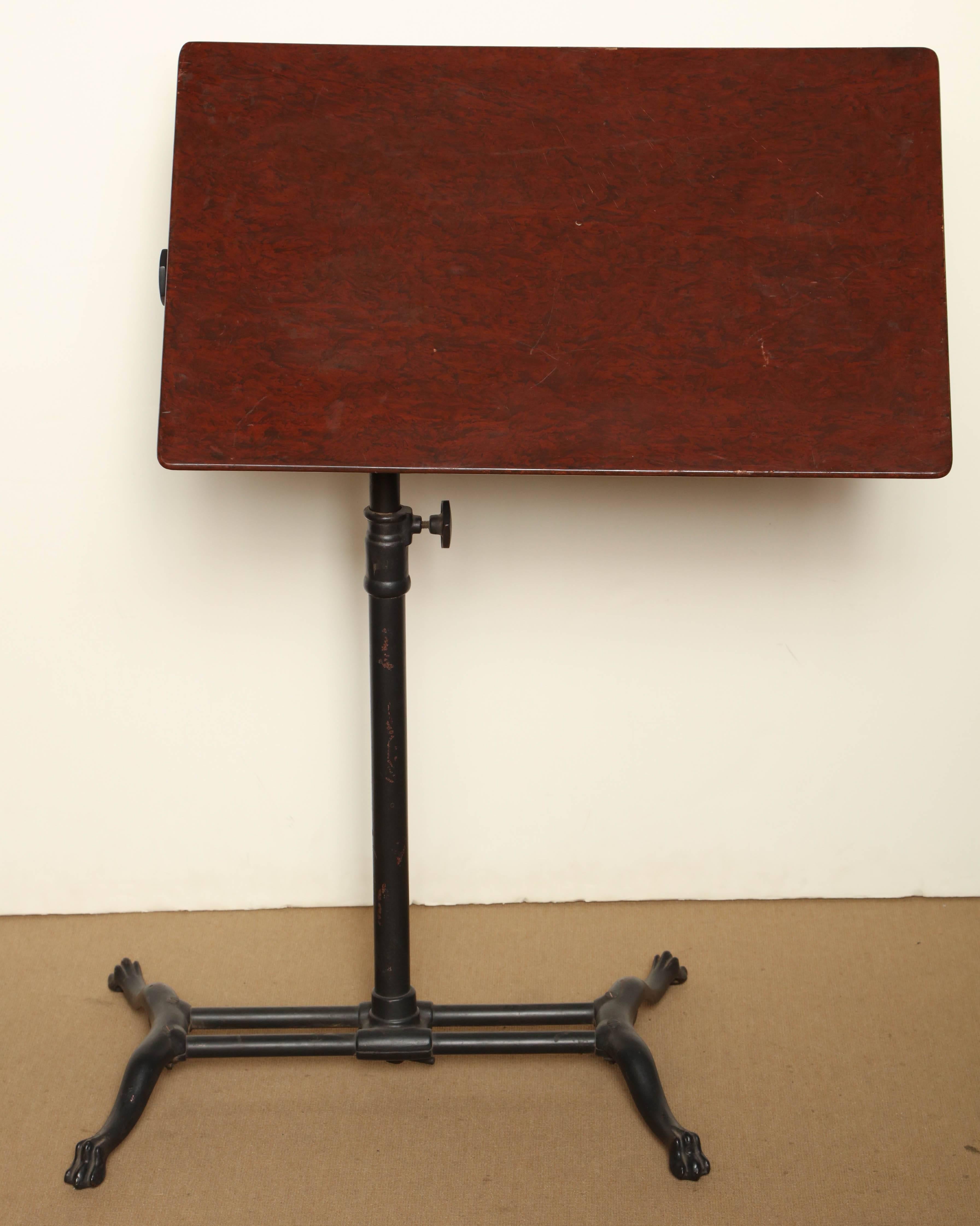 English Victorian, Iron and Wood Adjustable Bedside Table For Sale