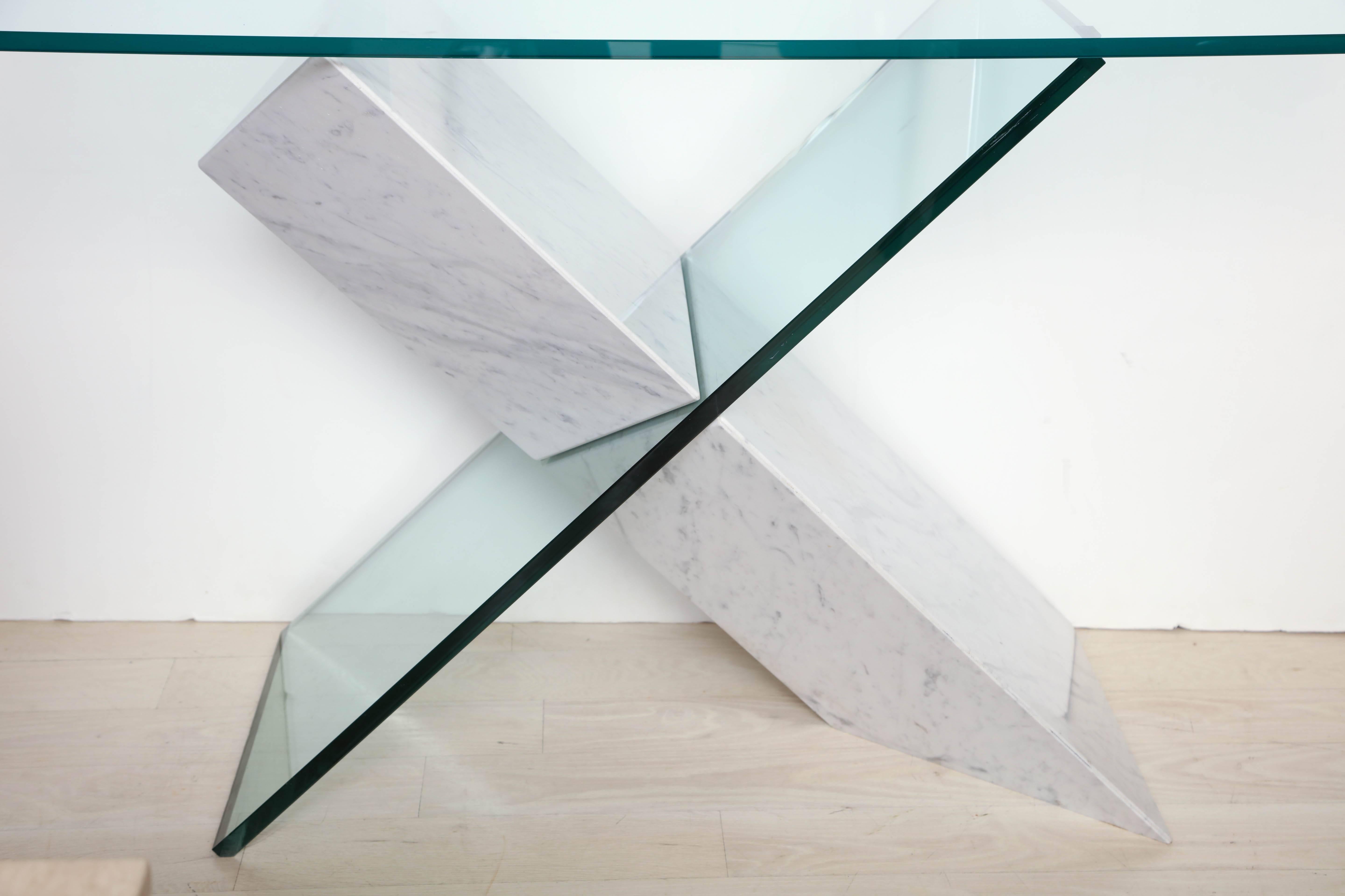 Italian carrara white marble and glass geometric 