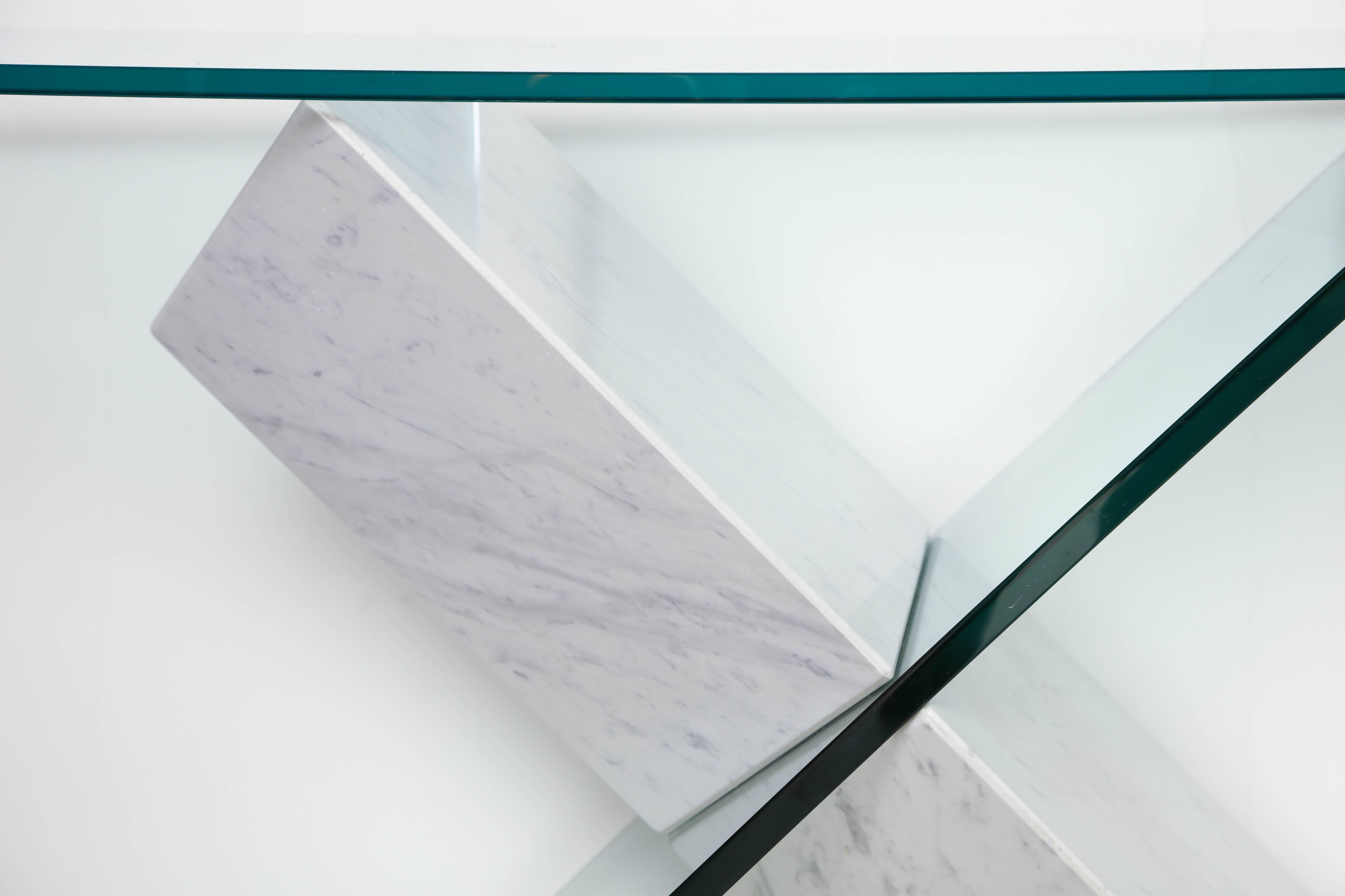 Italian White Marble and Glass Geometric Console Table by Reflex for Roche Bobois