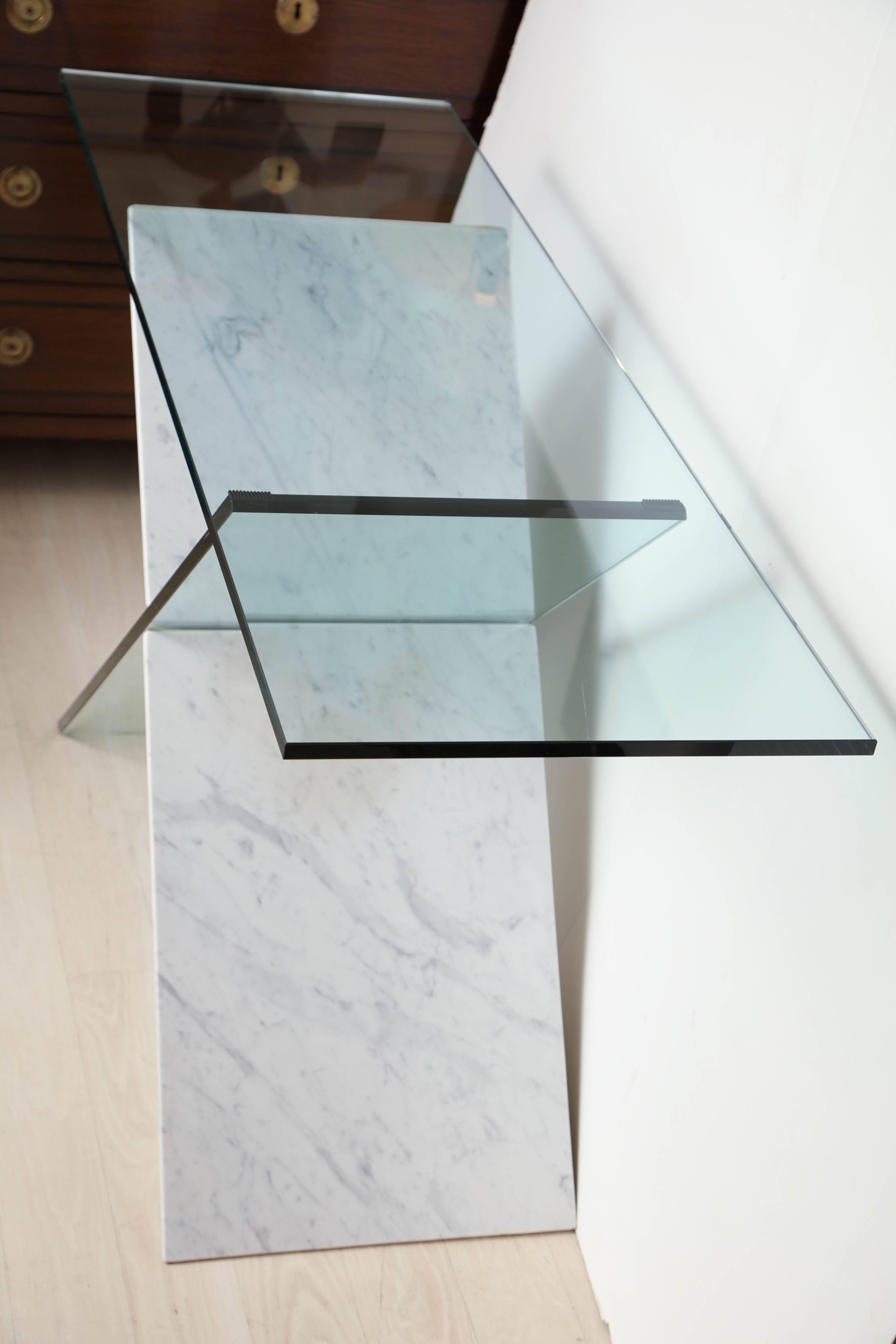 Late 20th Century White Marble and Glass Geometric Console Table by Reflex for Roche Bobois