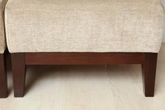 Pair of Modern Single Arm Wood and Upholstered Beige Chenille Chairs, Belgium