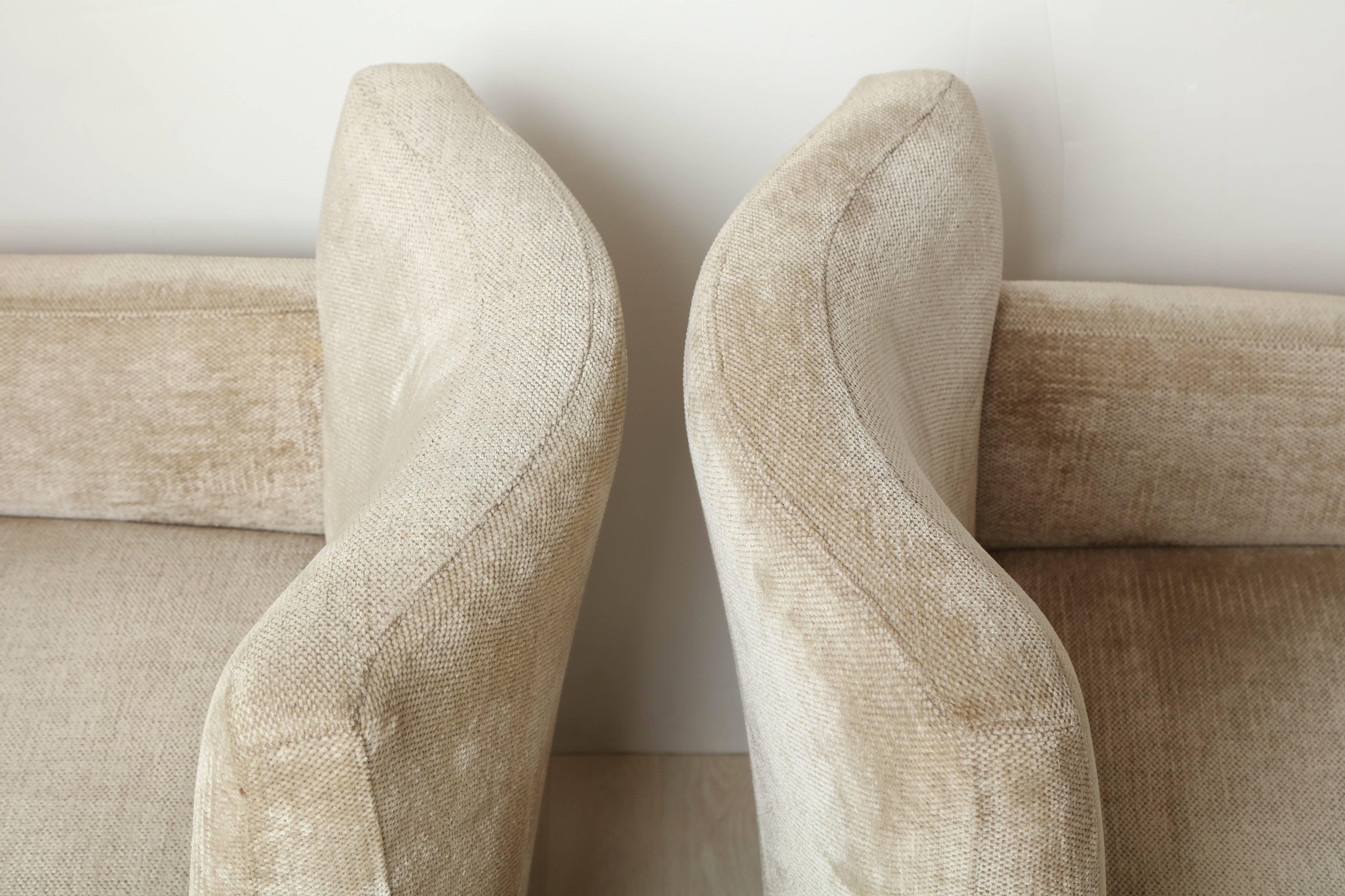 Pair of Modern Single Arm Wood and Upholstered Beige Chenille Chairs, Belgium For Sale 3