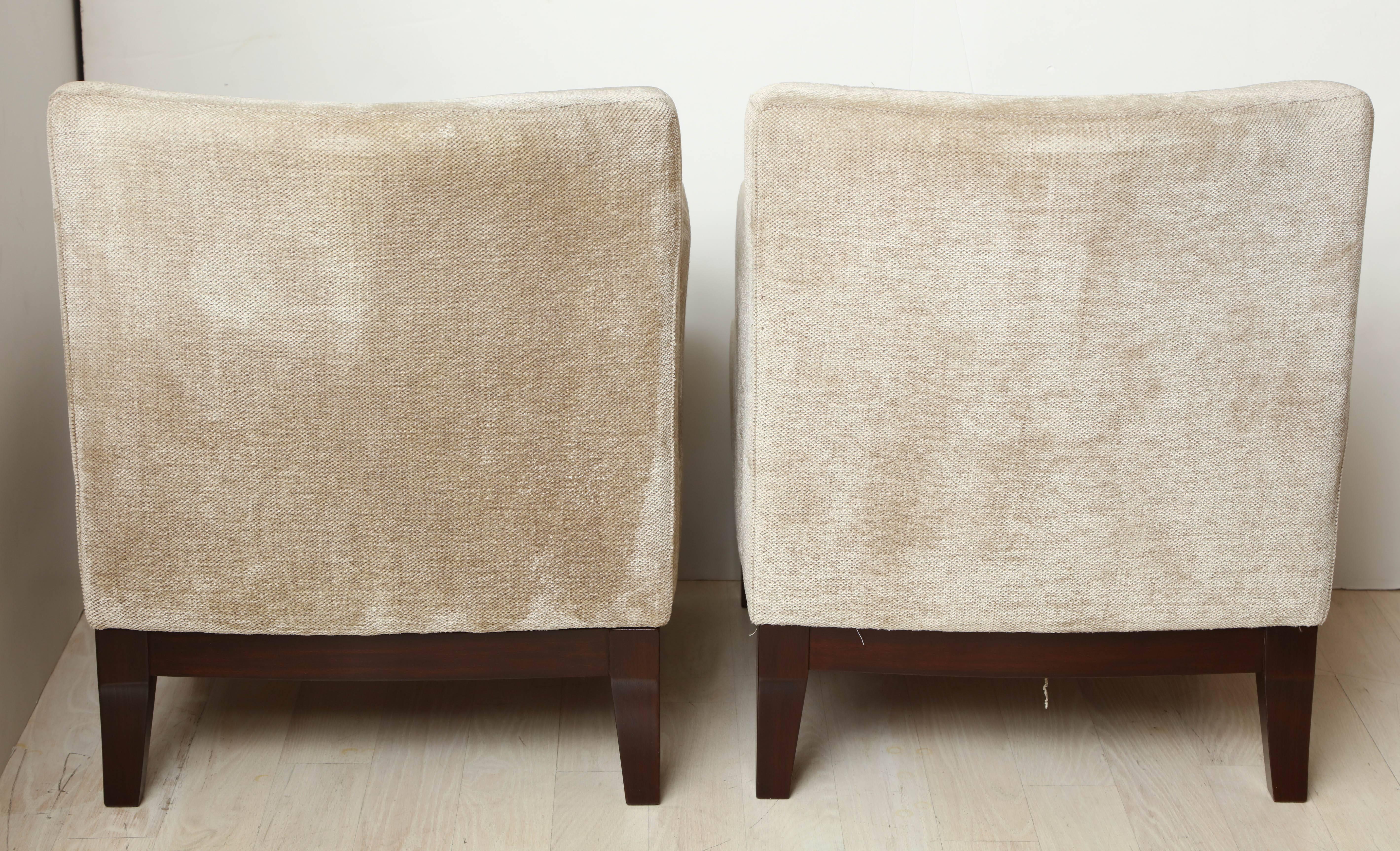 Pair of Modern Single Arm Wood and Upholstered Beige Chenille Chairs, Belgium For Sale 4